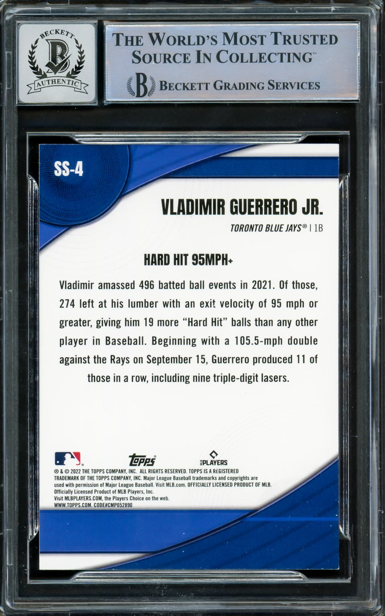 Vladimir Guerrero Jr. Autographed 2022 Topps Significant Statistics Card #SS-4 Toronto Blue Jays Auto Grade Gem Mint 10 Beckett BAS #15859918 - Image 2