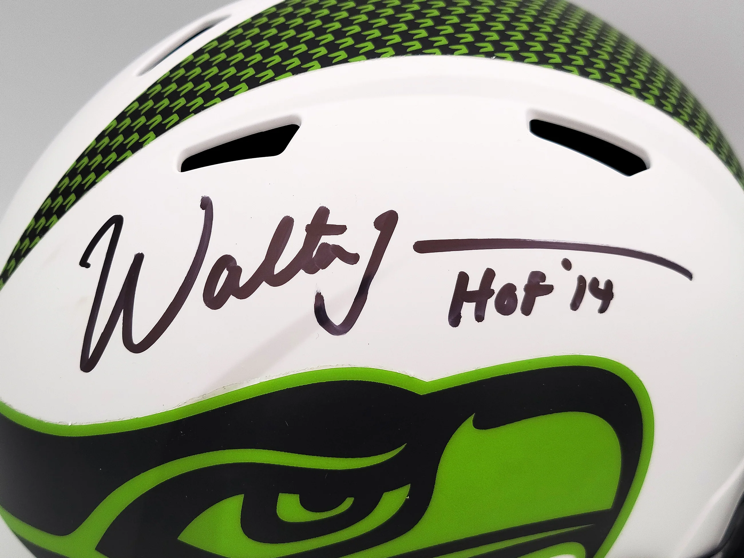 Walter Jones Autographed Seattle Seahawks Lunar Eclipse White Full Size Replica Speed Helmet "HOF 14" MCS Holo Stock #203080 - Image 2