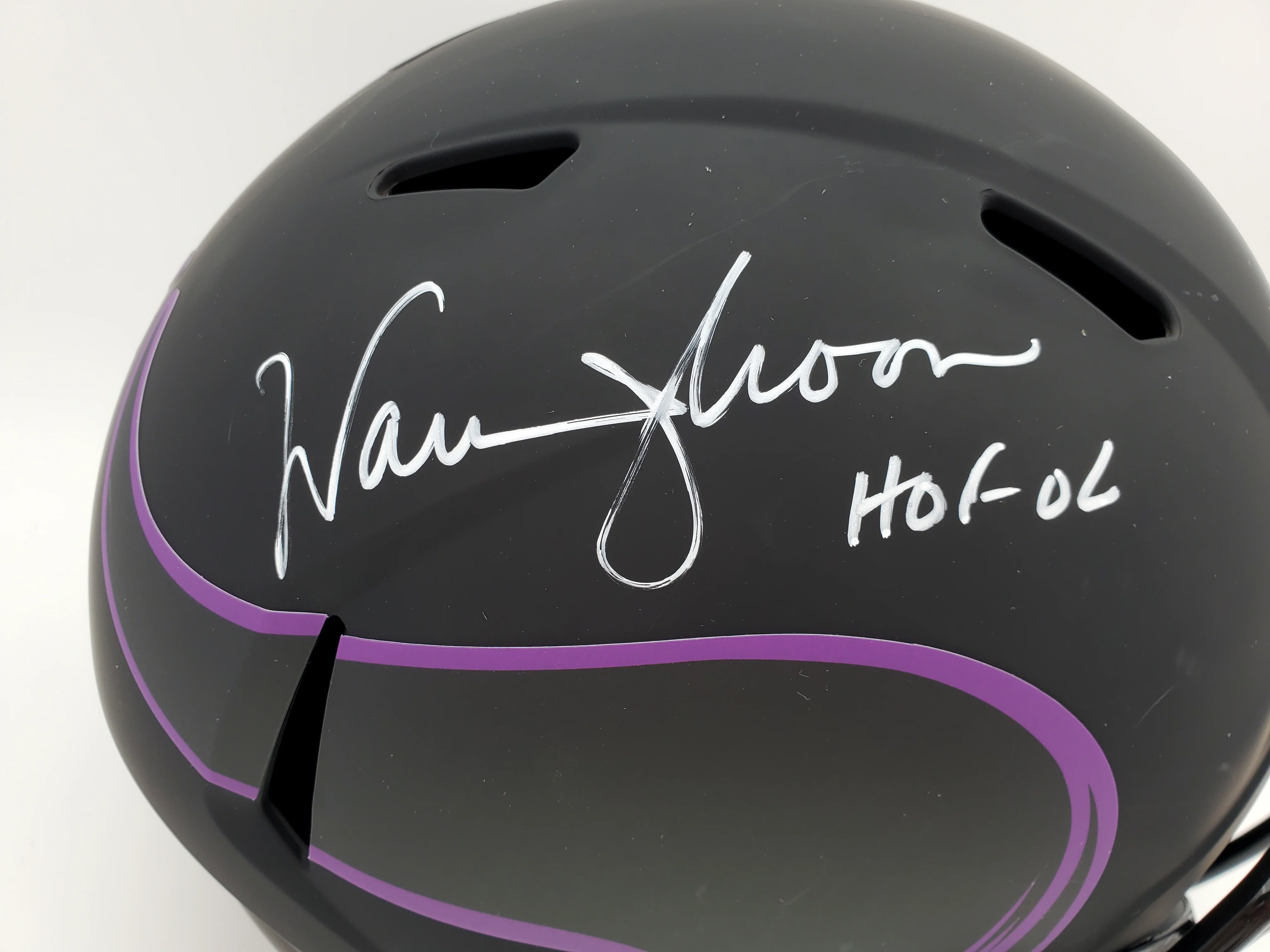 Warren Moon Autographed Minnesota Vikings Eclipse Black Full Size Speed Replica Helmet "HOF 06" MCS Holo Stock #187023 - Image 2