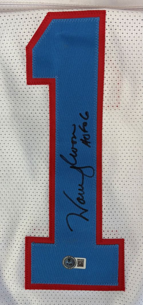 Warren Moon Houston Signed White Football Jersey HOF 06 Inscribed BAS - Image 2