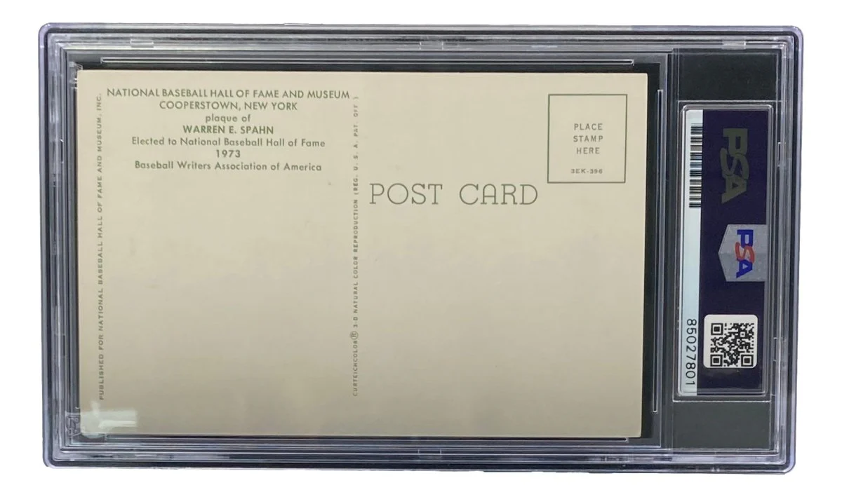 Warren Spahn Signed 4x6 Milwaukee Braves Hall Of Fame Plaque Card PSA/DNA 85027801 - Image 2