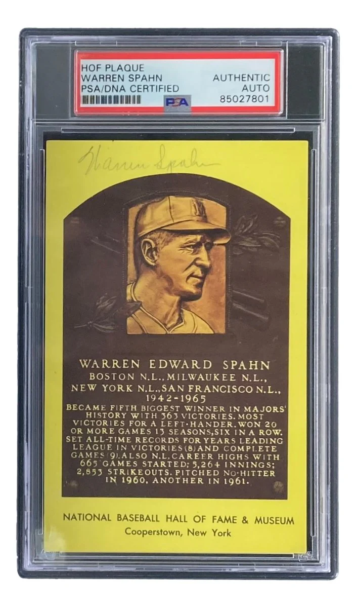Warren Spahn Signed 4x6 Milwaukee Braves Hall Of Fame Plaque Card PSA/DNA 85027801 - Image 4