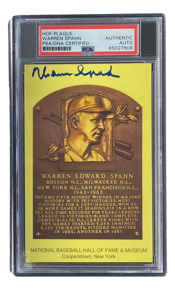 Warren Spahn Signed 4x6 Milwaukee Braves Hall Of Fame Plaque Card PSA/DNA 85027806 - Image 4