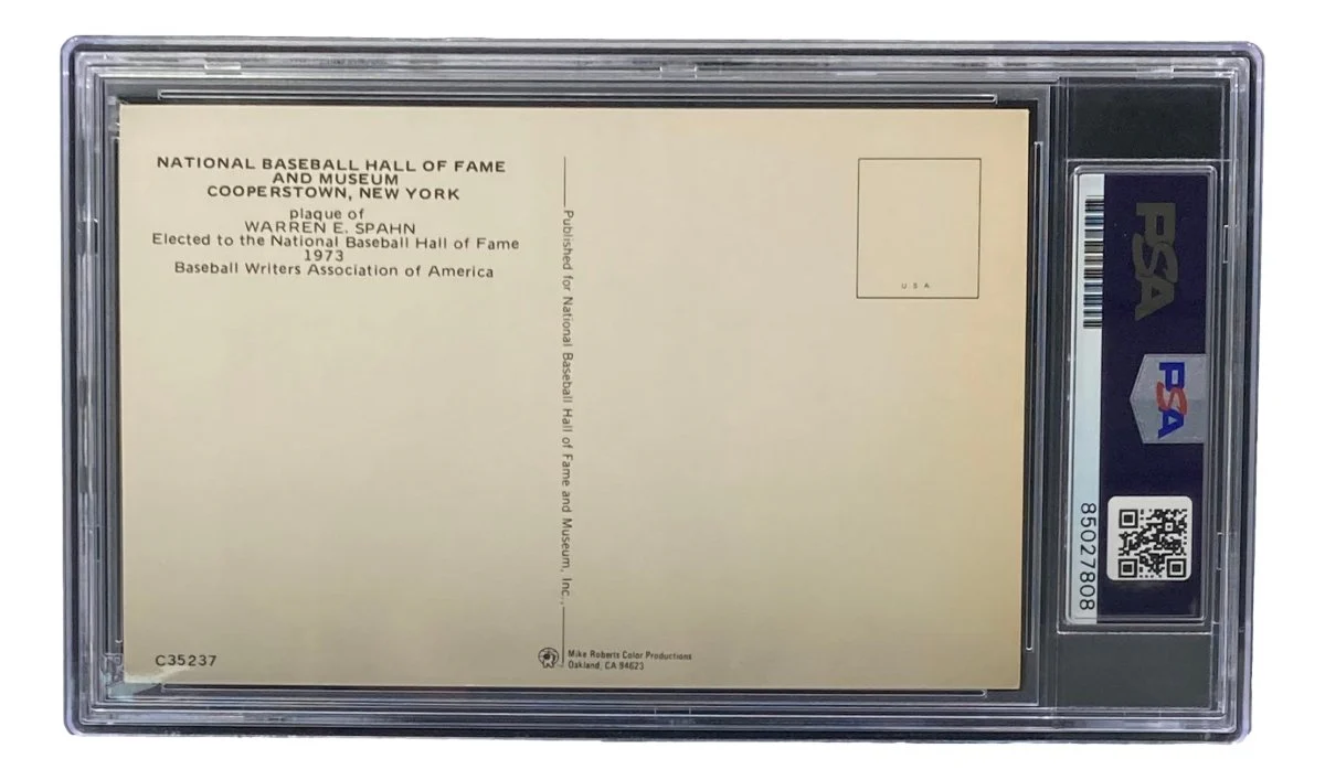 Warren Spahn Signed 4x6 Milwaukee Braves Hall Of Fame Plaque Card PSA/DNA 85027808 - Image 2