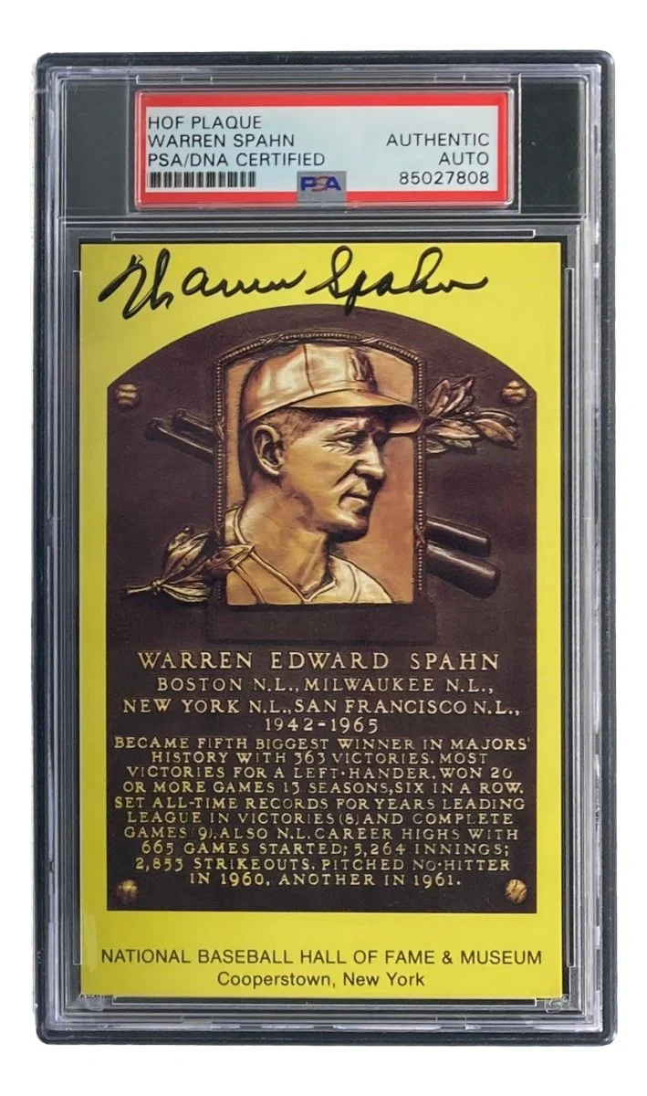 Warren Spahn Signed 4x6 Milwaukee Braves Hall Of Fame Plaque Card PSA/DNA 85027808 - Image 4