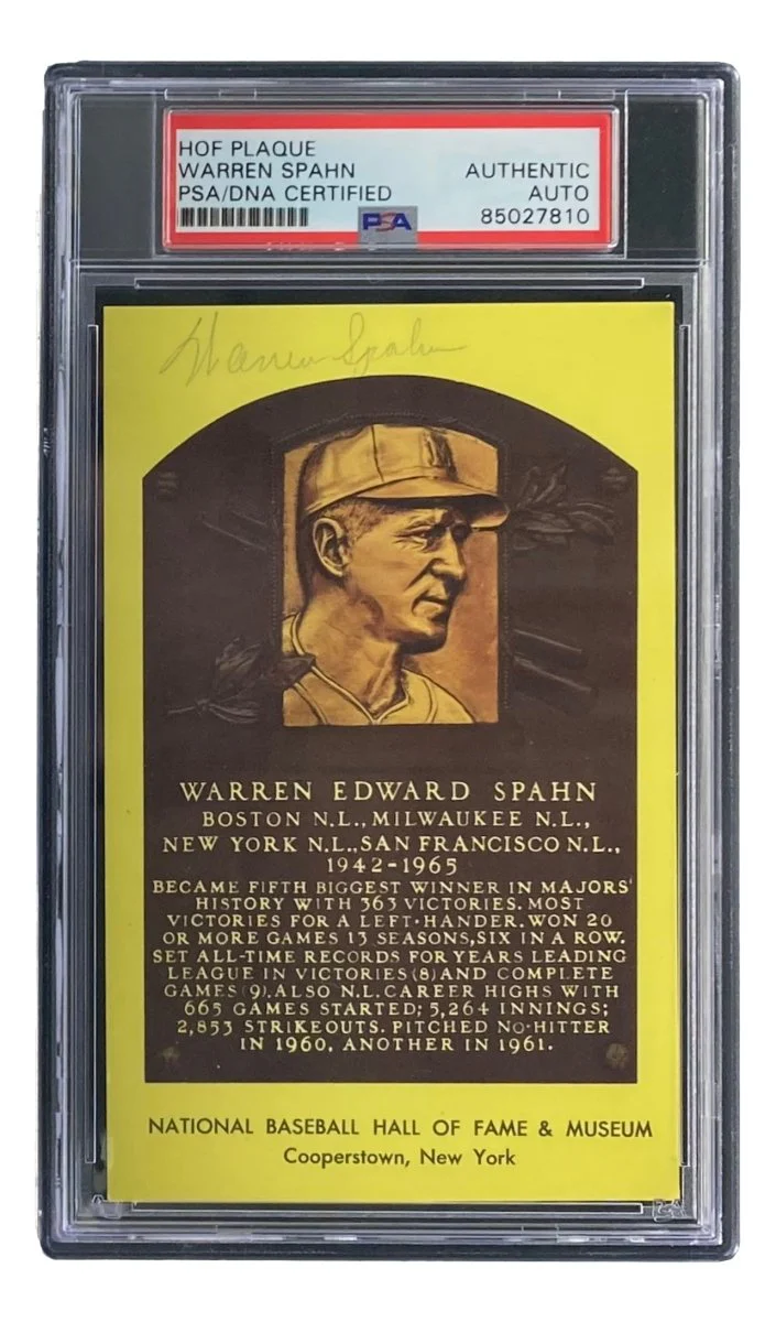 Warren Spahn Signed 4x6 Milwaukee Braves Hall Of Fame Plaque Card PSA/DNA 85027810 - Image 4