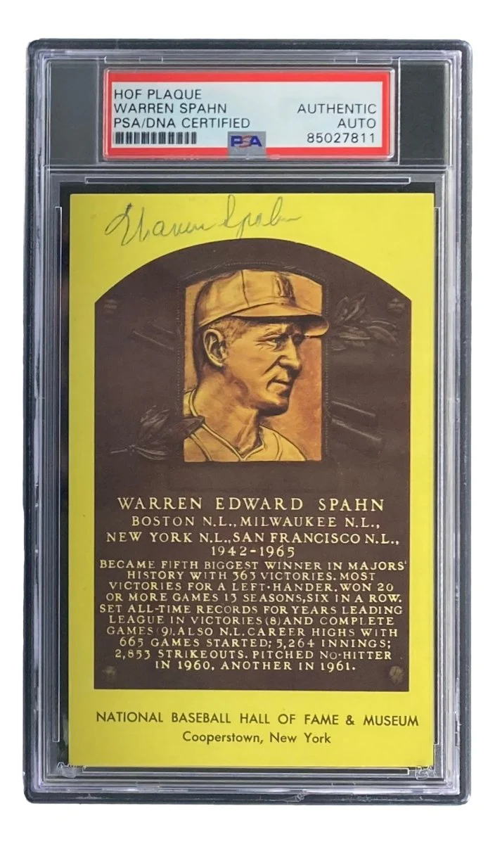 Warren Spahn Signed 4x6 Milwaukee Braves Hall Of Fame Plaque Card PSA/DNA 85027811 - Image 4
