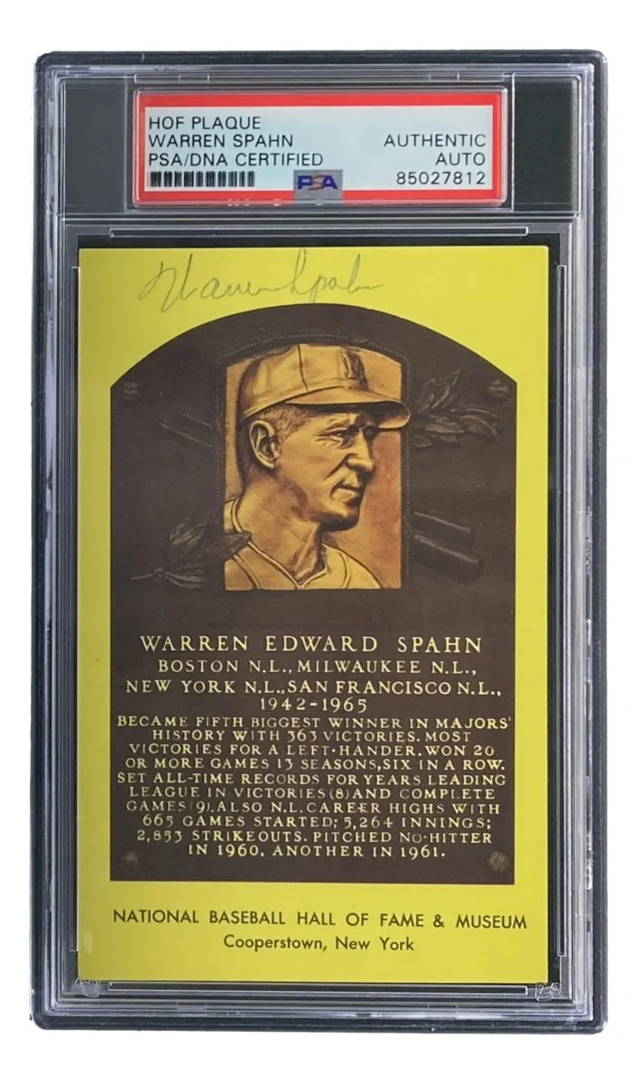 Warren Spahn Signed 4x6 Milwaukee Braves Hall Of Fame Plaque Card PSA/DNA 85027812 - Image 4