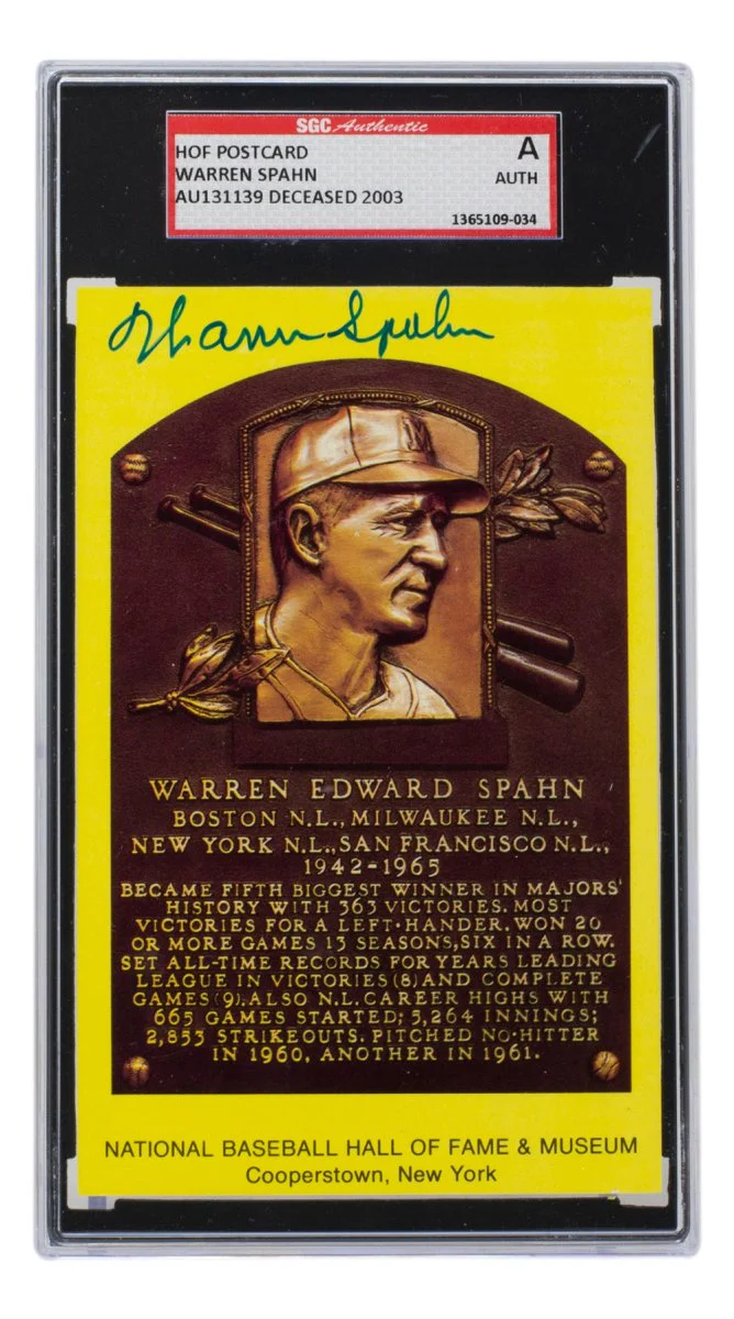 Warren Spahn Signed Slabbed Milwaukee Braves Hall of Fame Plaque Postcard SGC - Image 5