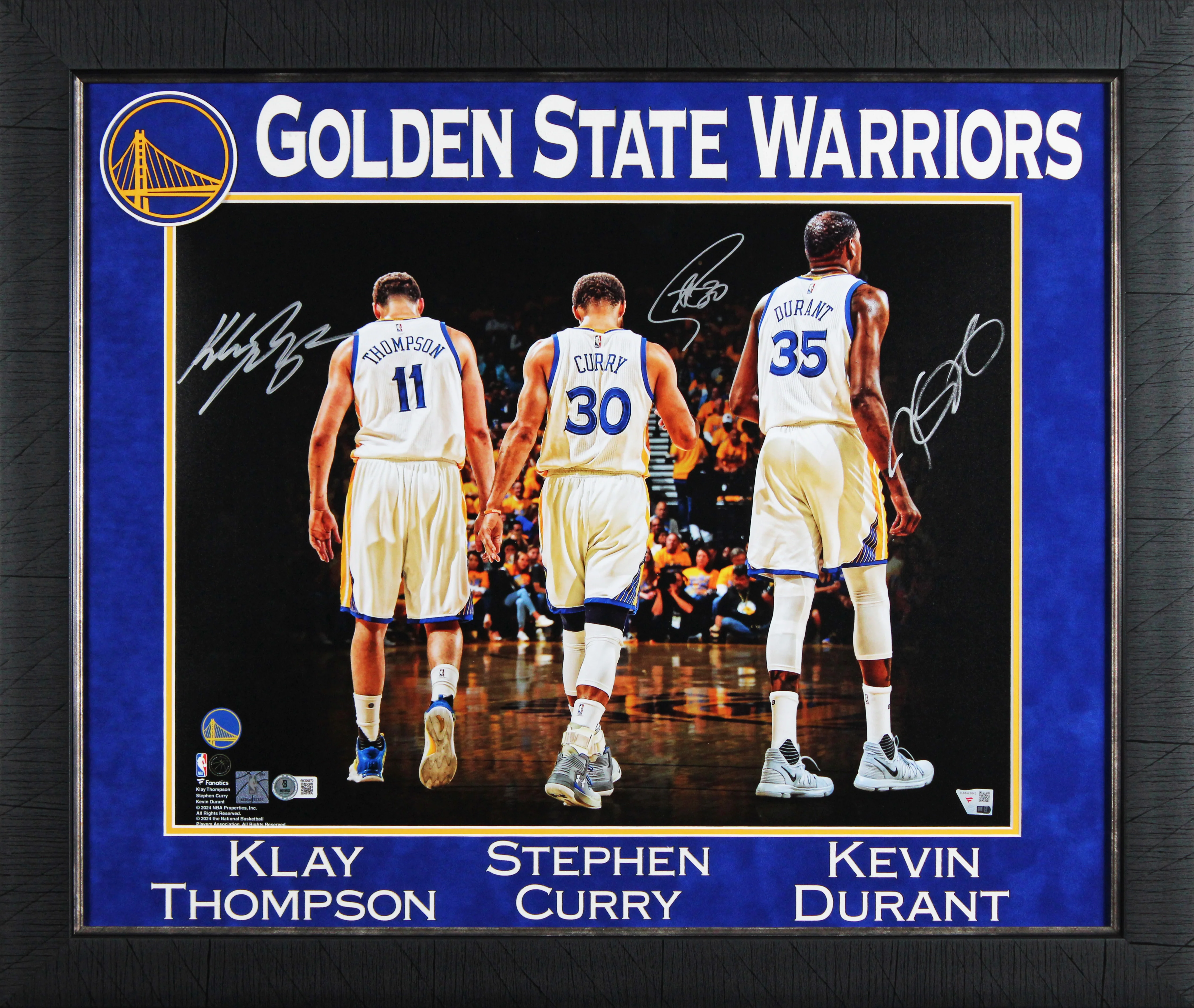 Warriors (3) Curry, Durant & Thompson Authentic Signed 16x20 Framed Photo BAS - Image 2