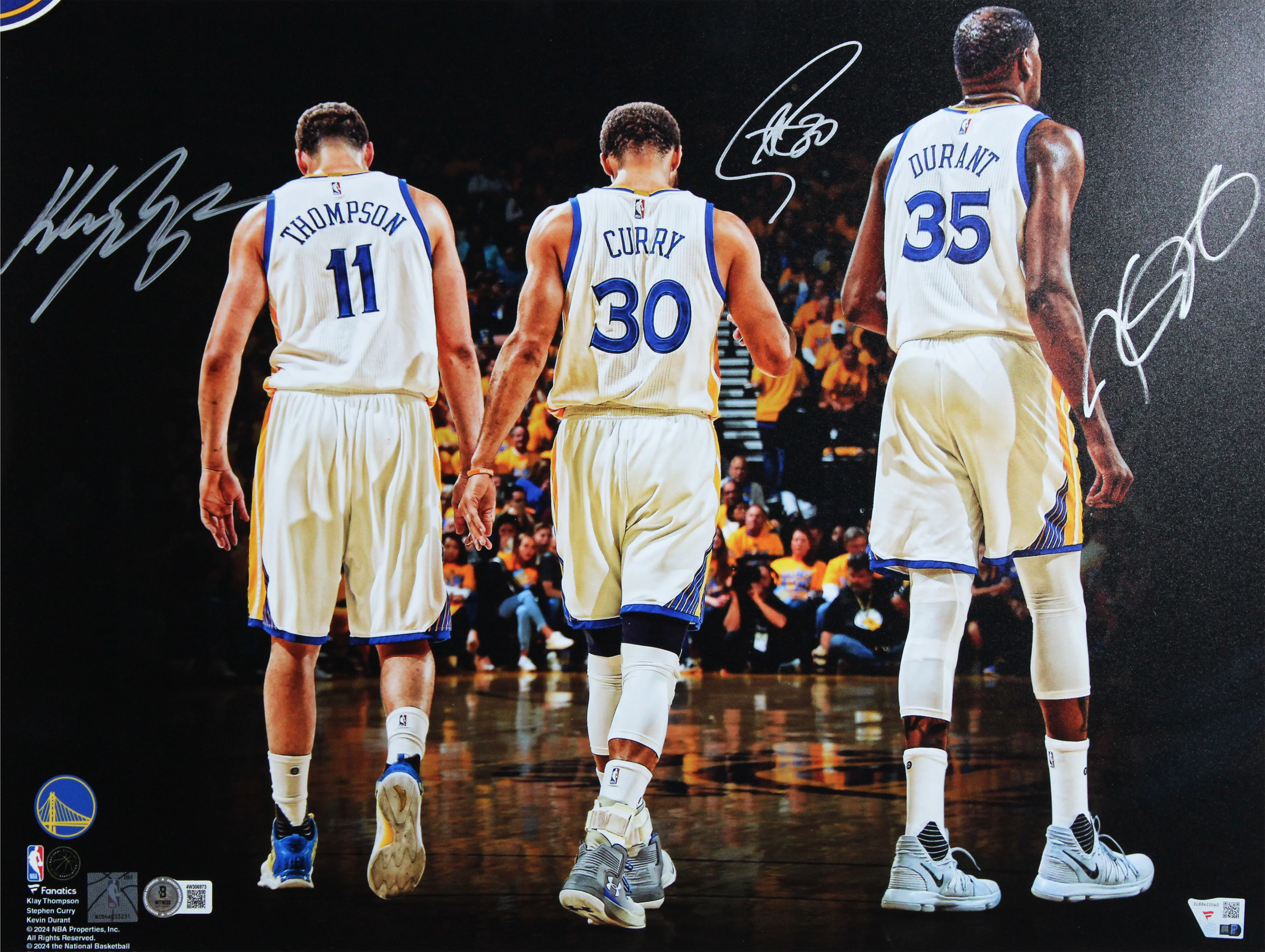 Warriors (3) Curry, Durant & Thompson Authentic Signed 16x20 Framed Photo BAS - Image 3