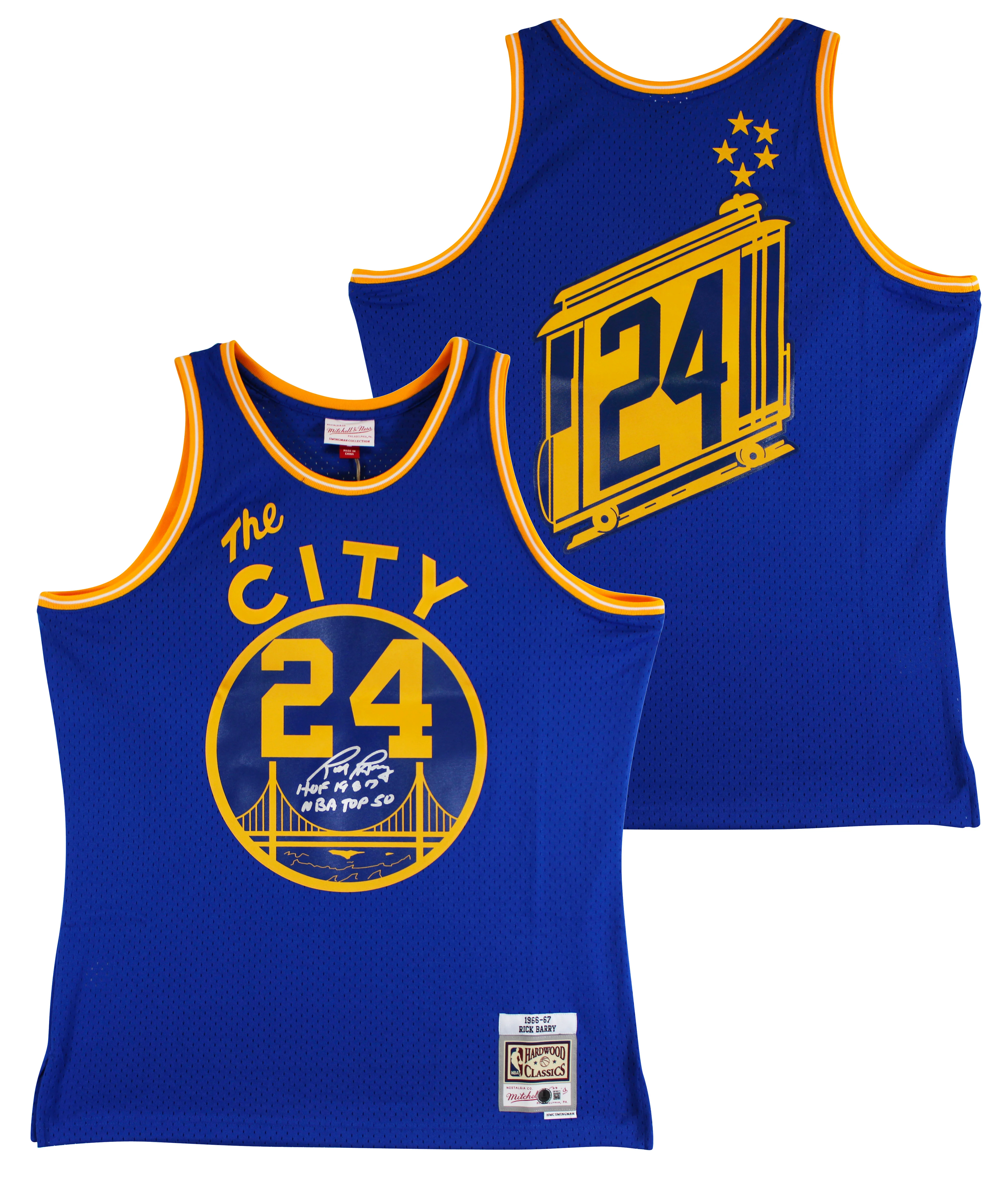Warriors Rick Barry "2x Insc" Signed Blue M&N TB Swingman Jersey BAS Witnessed - Image 2