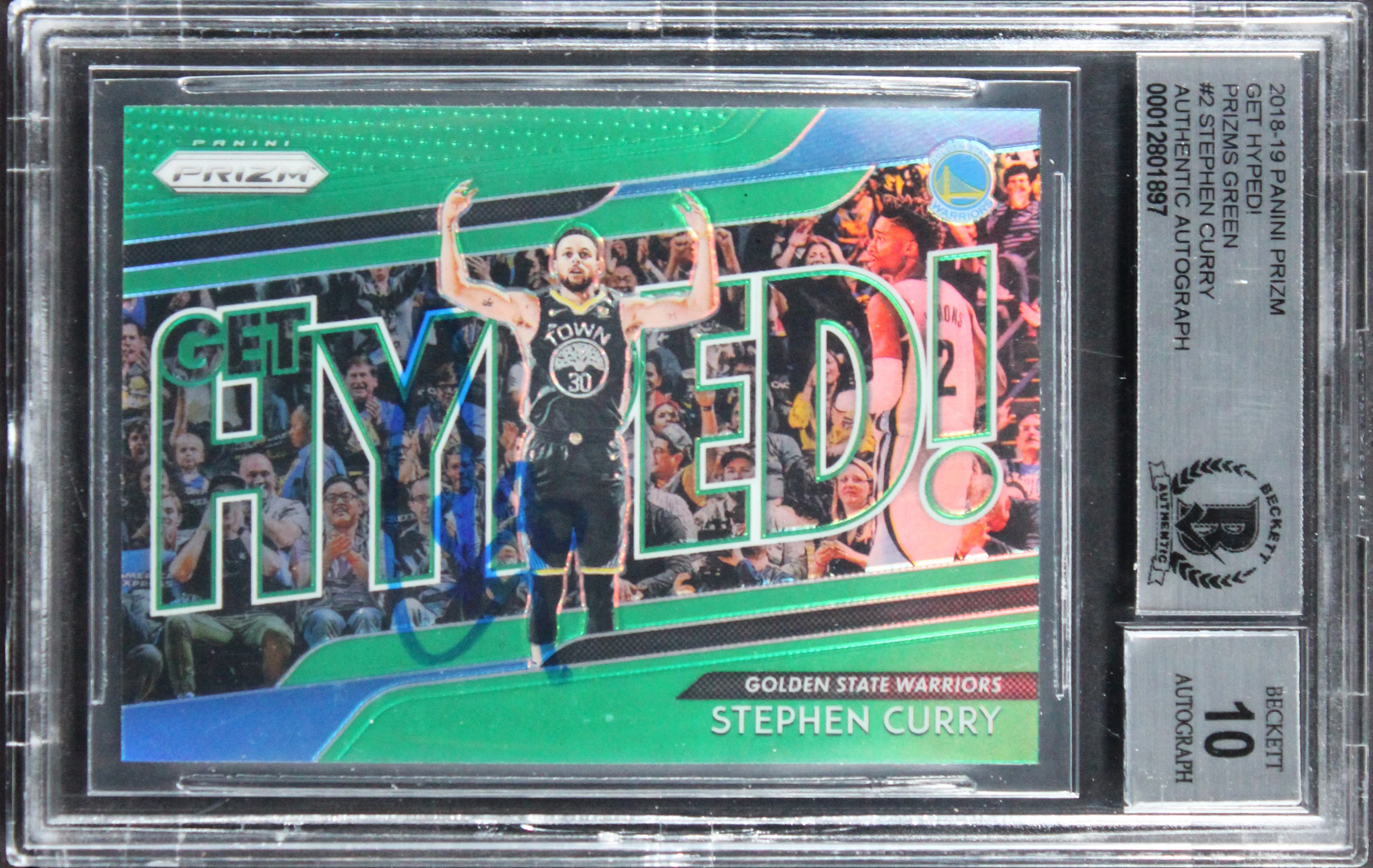 Warriors Stephen Curry Signed 2018 Panini Prizm Green #2 Card Auto 10! BAS Slab - Image 2