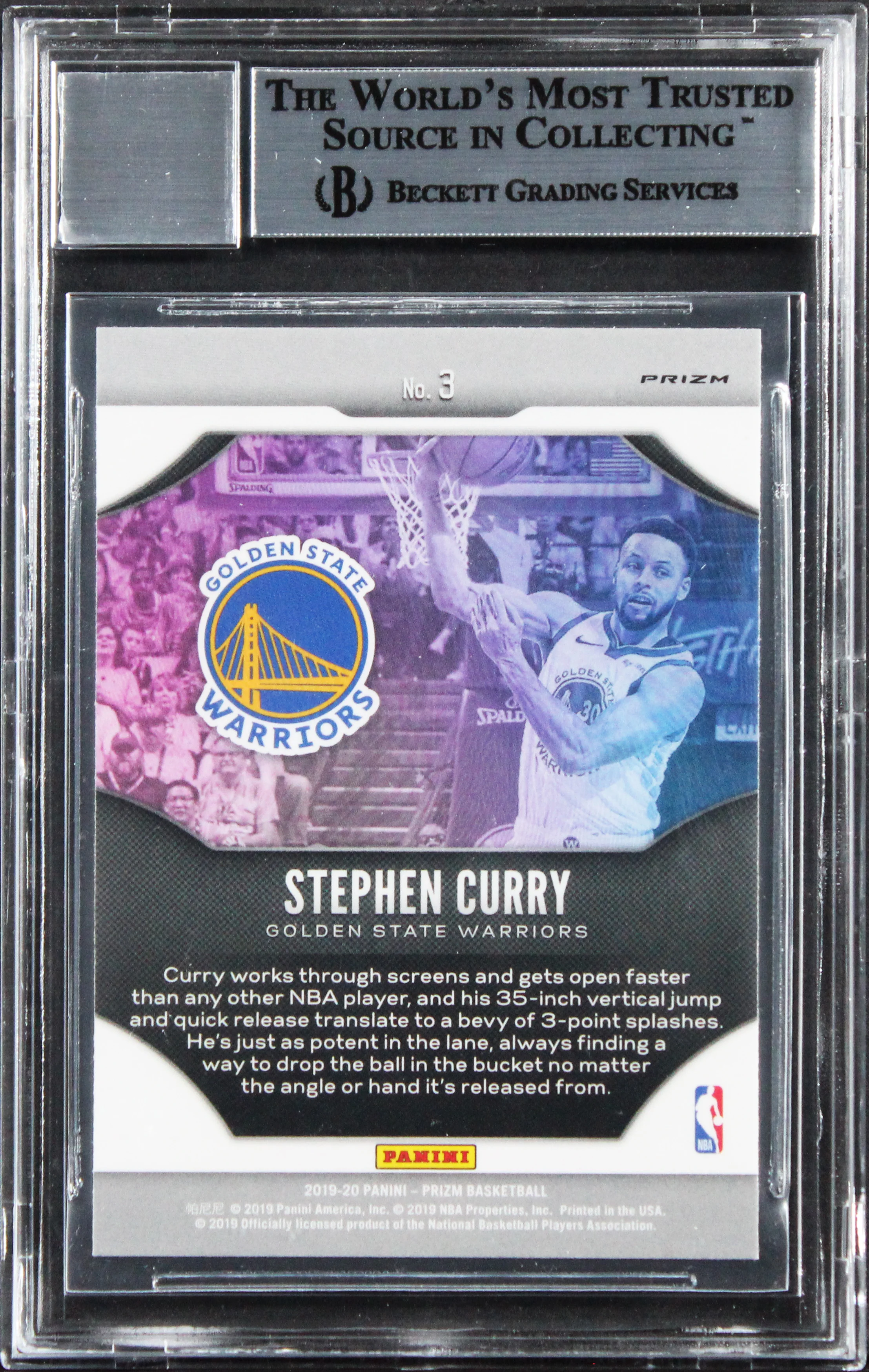 Warriors Stephen Curry Signed 2019 Panini Prizm #3 Card Auto GM 10! BAS Slabbed - Image 3