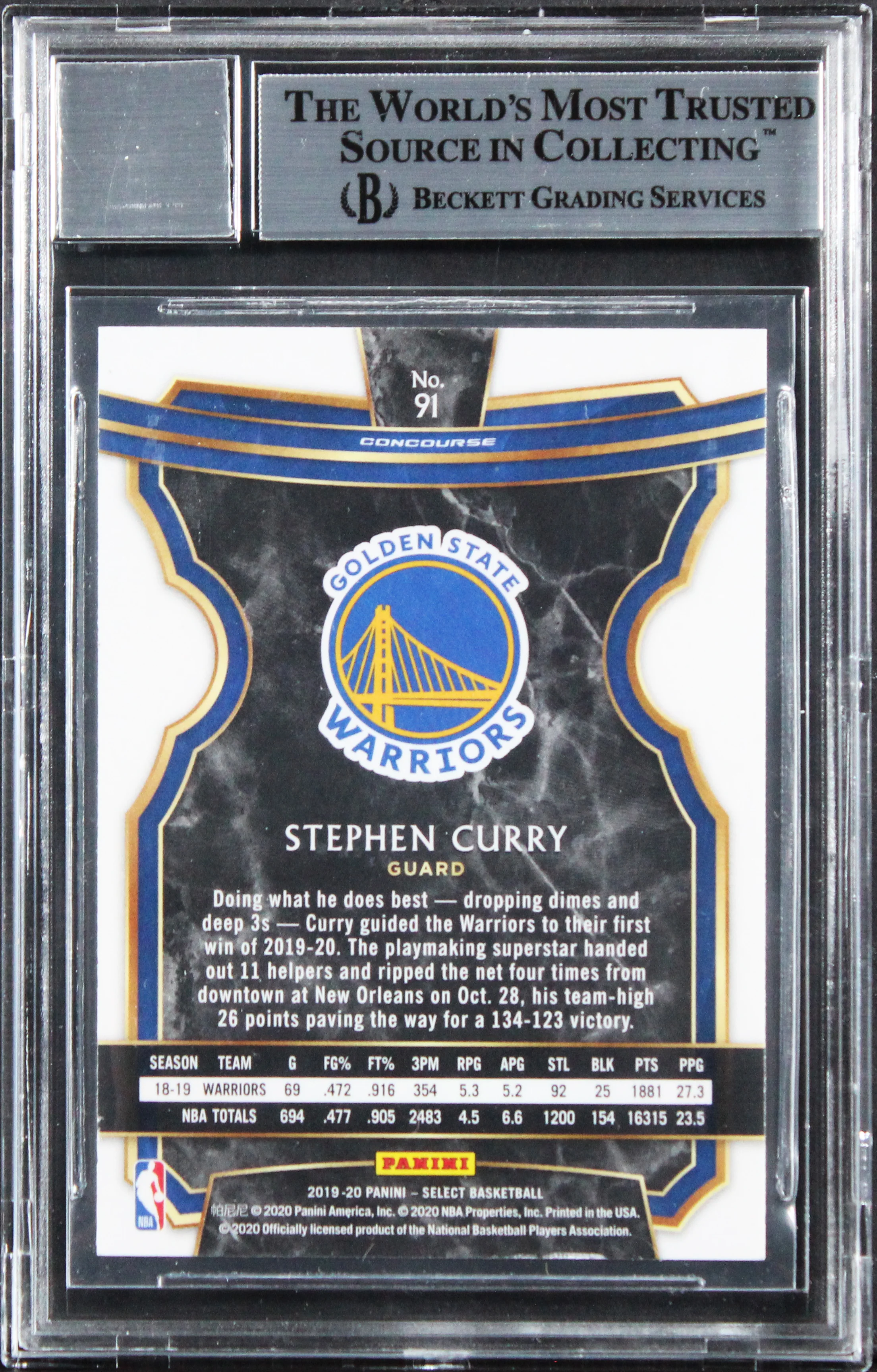 Warriors Stephen Curry Signed 2019 Select #91 Card Auto Grade 10! BAS Slabbed - Image 3