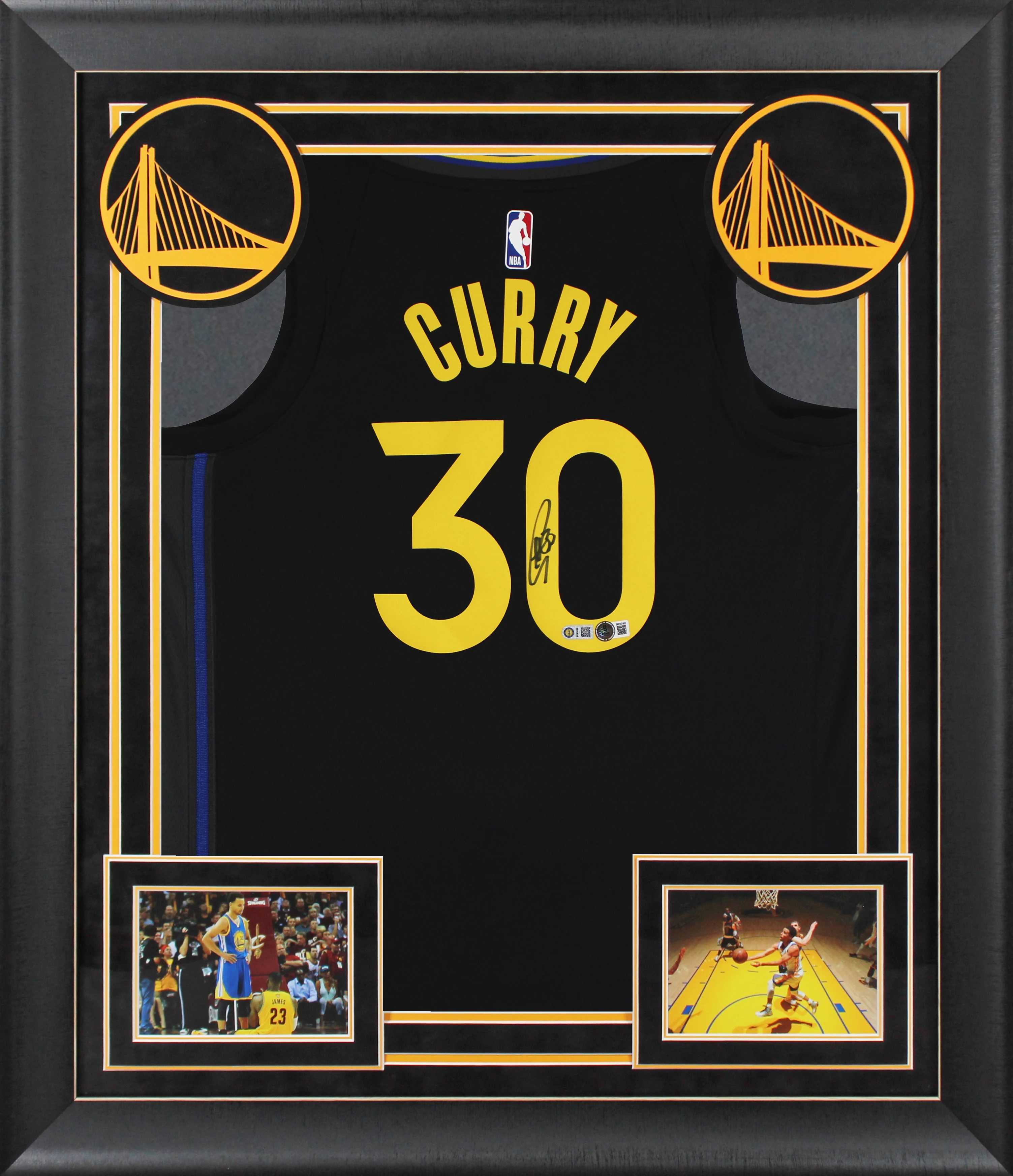 Warriors Stephen Curry Signed Black Jordan Brand Swingman Framed Jersey BAS Wit - Image 2