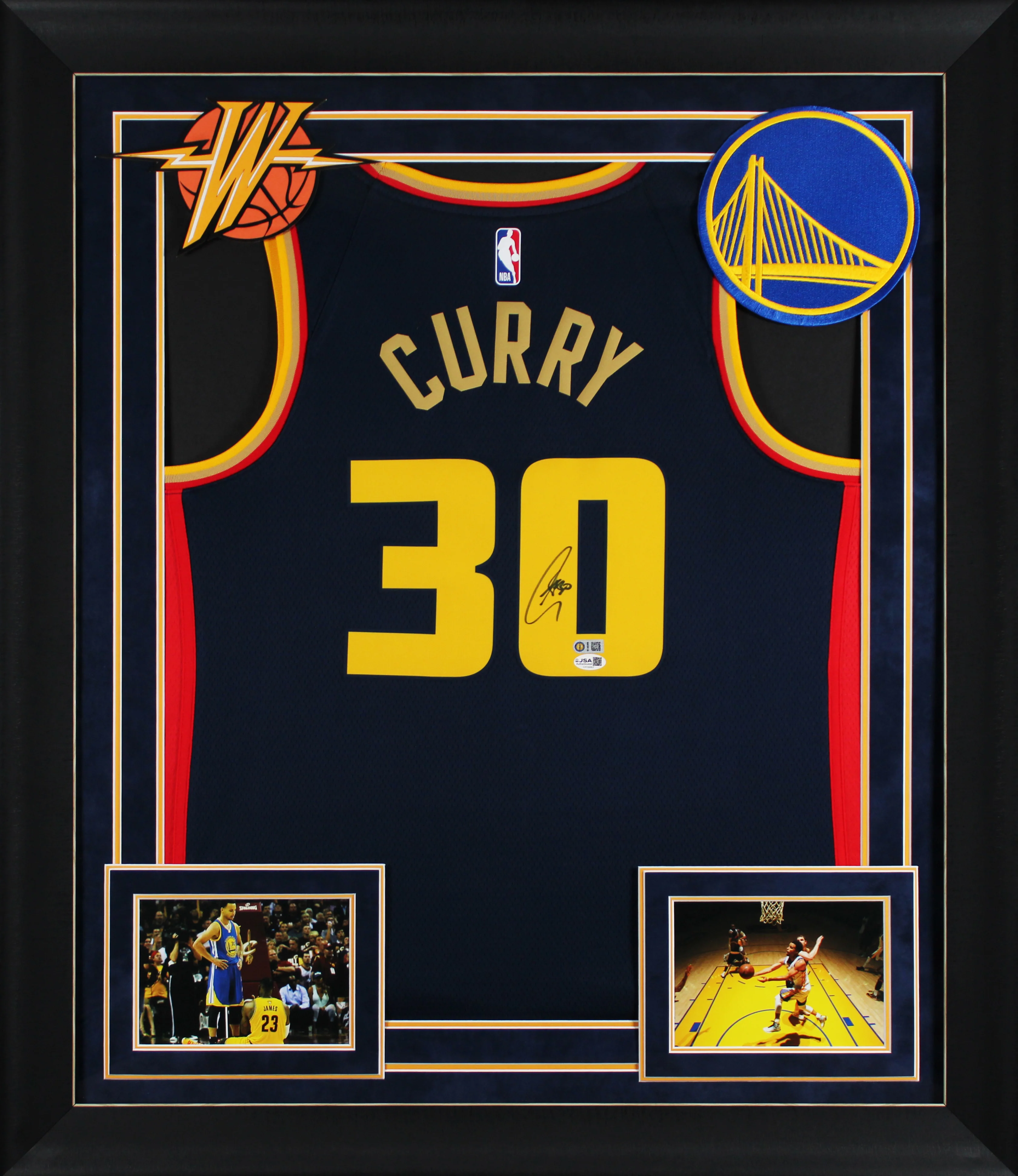 Warriors Stephen Curry Signed Navy Nike 2024 City Swingman Framed Jersey JSA - Image 2