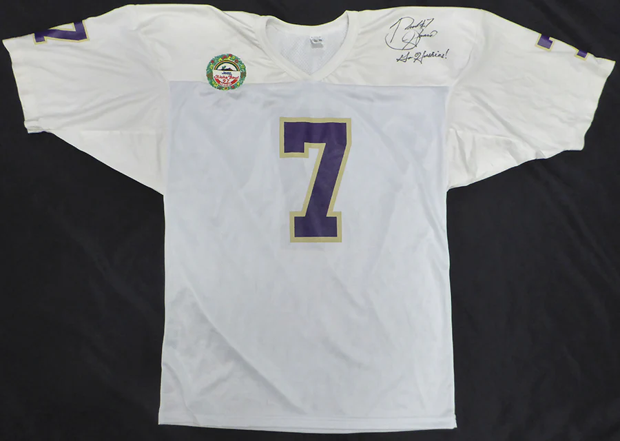 Washington Huskies Brock Huard Autographed White Jersey "Go Huskies!" 1997 Jeep Aloha Bowl Beckett BAS QR #BS30294 - Image 2