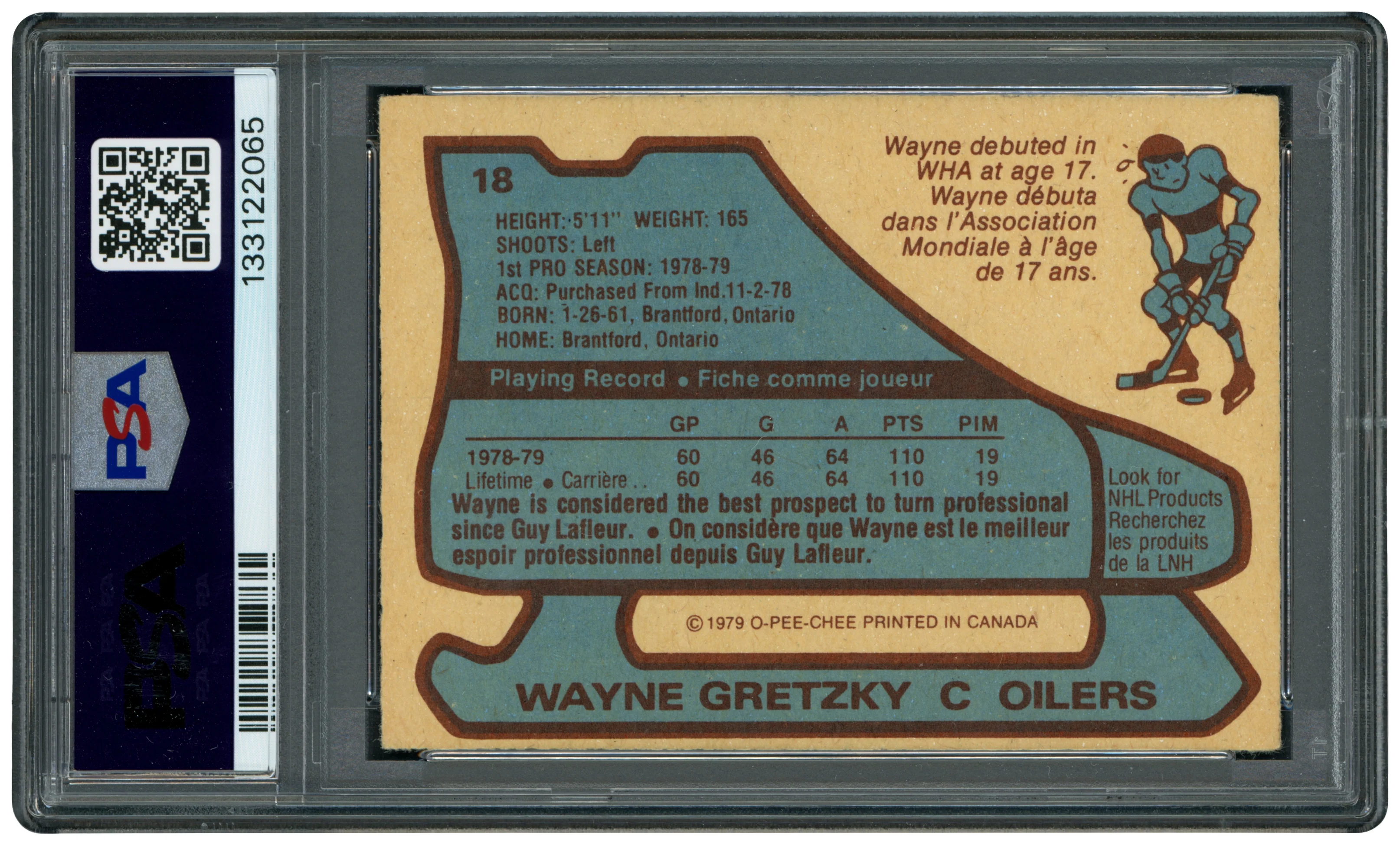 Wayne Gretzky Autographed 1979 O-Pee-Chee Rookie Card #18 Edmonton Oilers PSA 5 Auto Grade Gem Mint 10 PSA/DNA #133122065 - Image 2