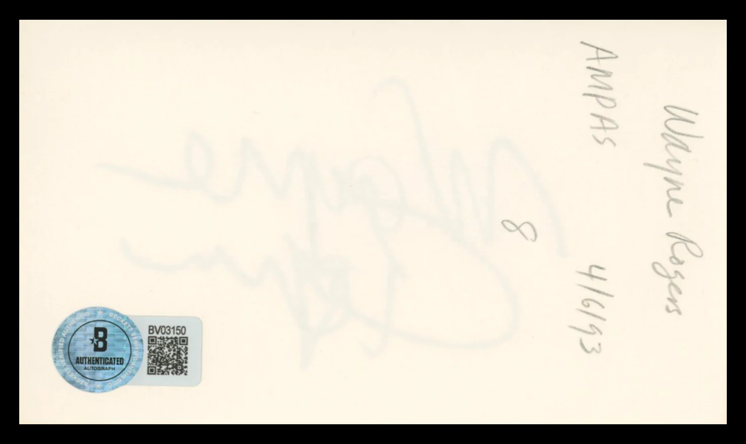 Wayne Rogers M*A*S*H Authentic Signed 3x5 Index Card Autographed BAS #BV03150 - Image 3