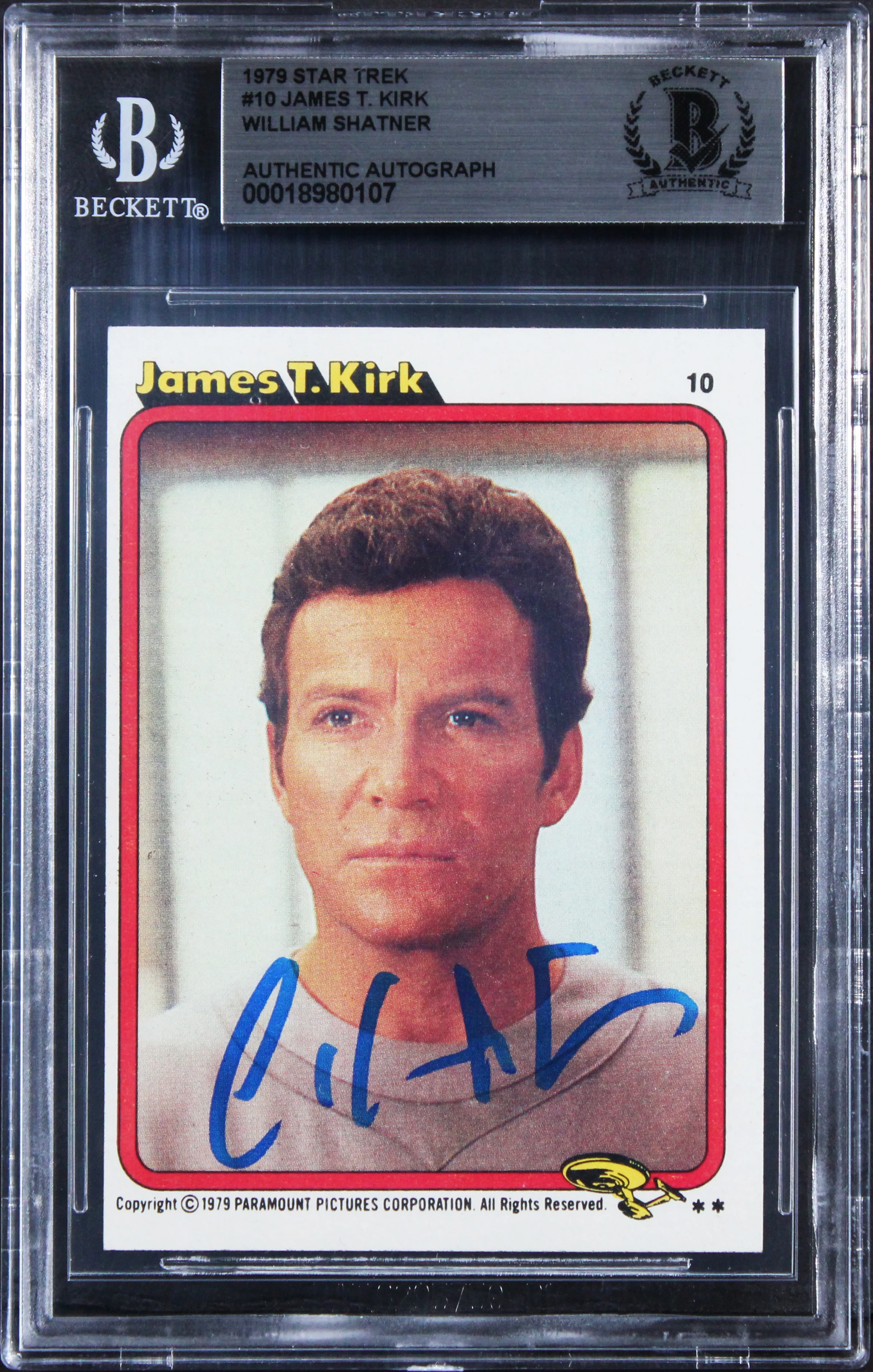 William Shatner Authentic Signed 1979 Star Trek #10 James T. Kirk Card BAS Slab - Image 2