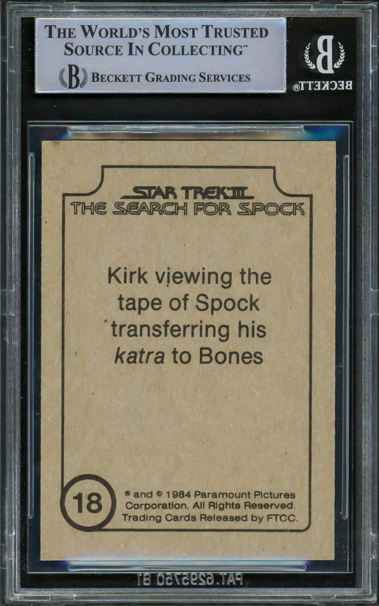 William Shatner Autographed 1984 FTCC Search For Spok Card #18 Star Trek Captain Kirk Beckett BAS #16581014 - Image 2
