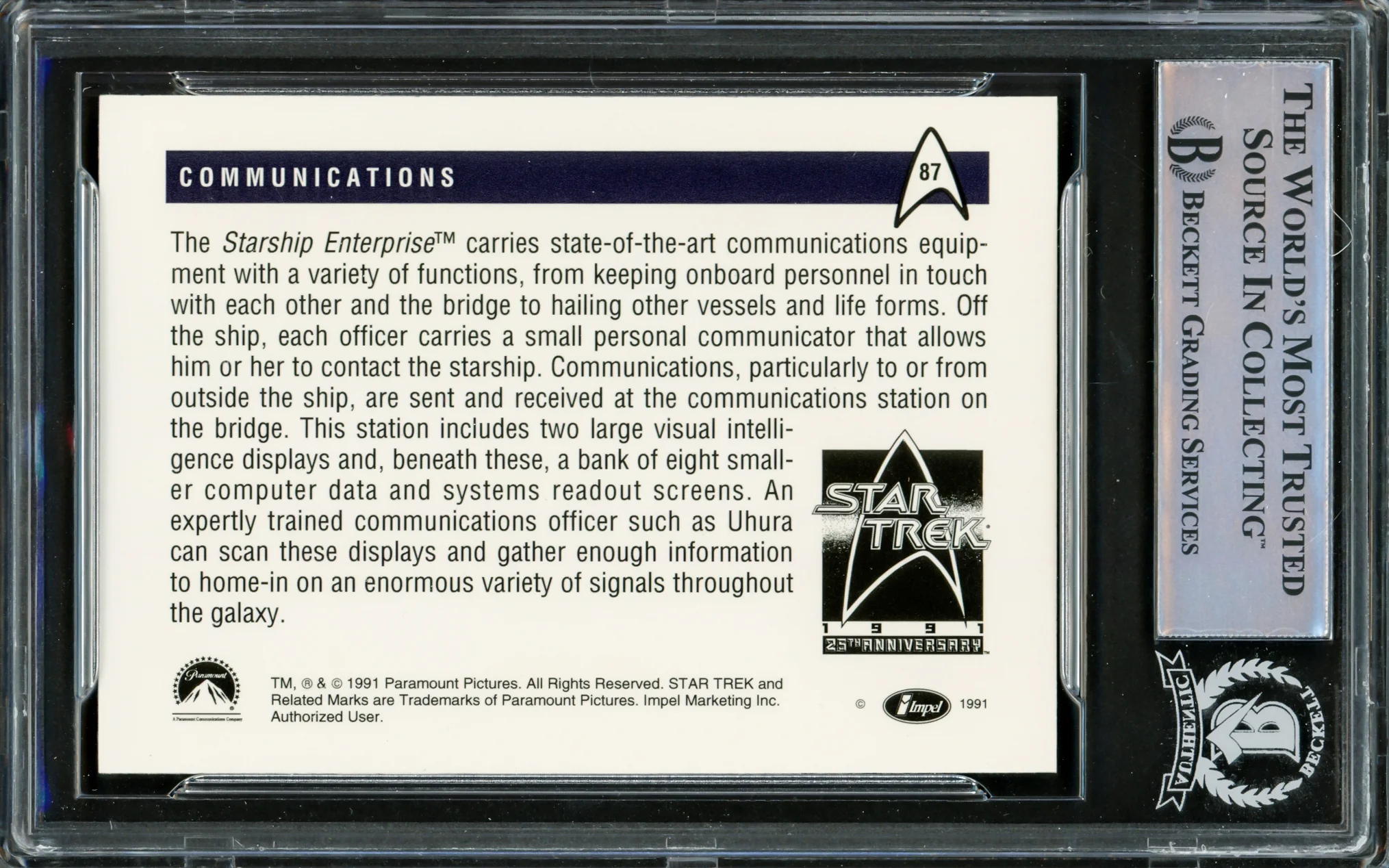 William Shatner Autographed 1991 Impel 25th Anniversary Card #87 Star Trek Captain Kirk Beckett BAS #16581089 - Image 2