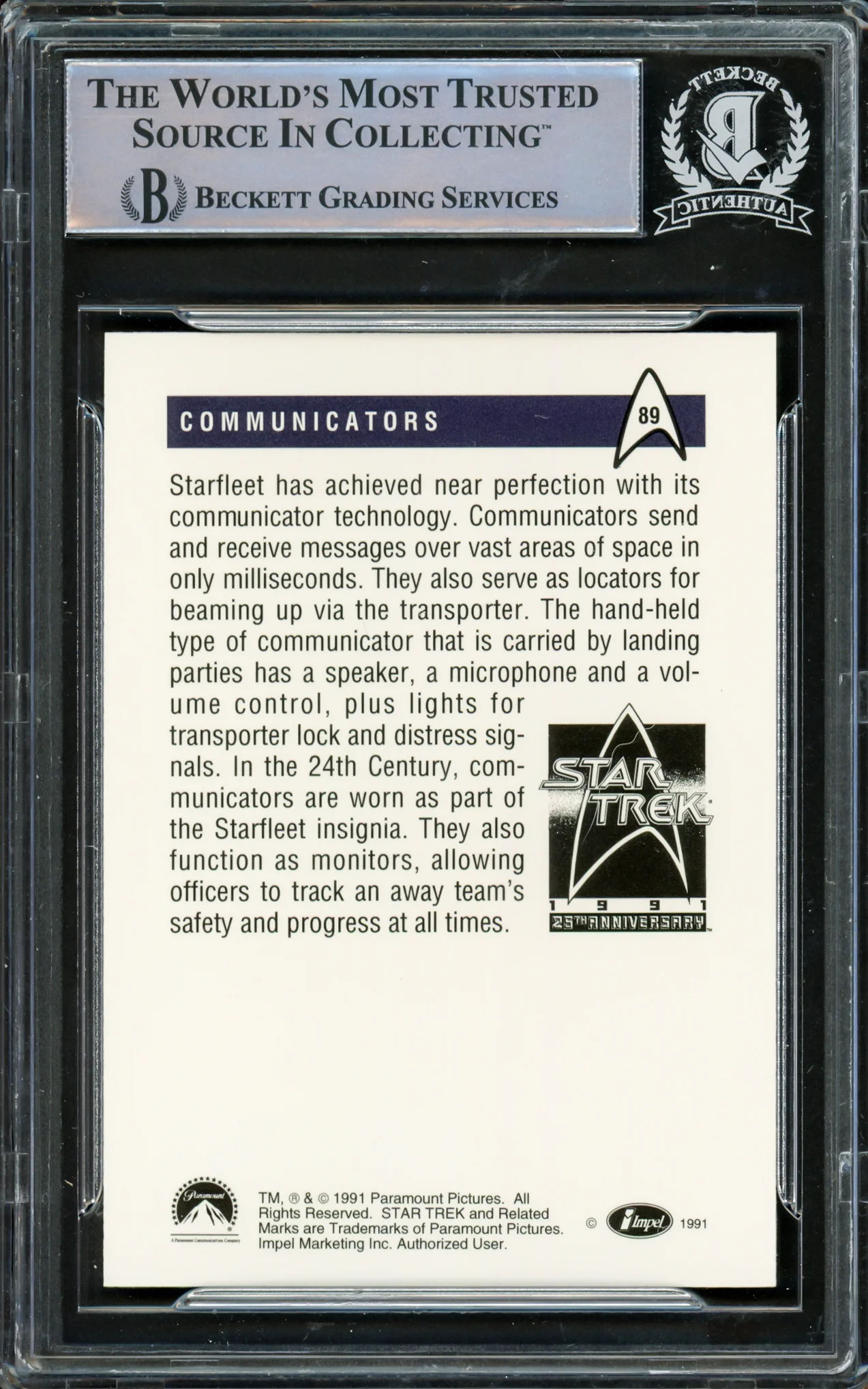 William Shatner Autographed 1991 Impel 25th Anniversary Card #89 Star Trek Captain Kirk Beckett BAS #16581092 - Image 2