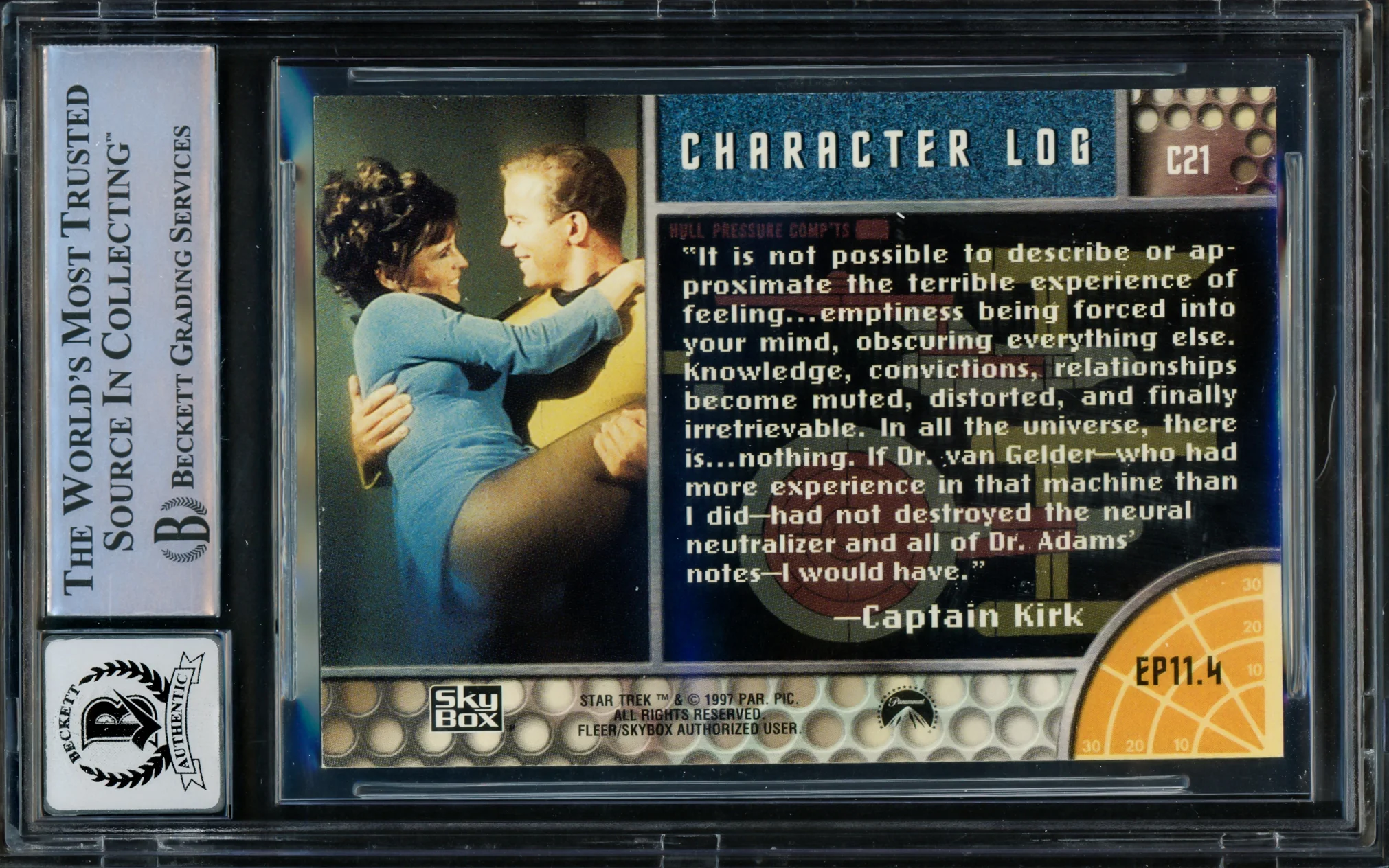 William Shatner Autographed 1997 Fleer Skybox Card #C21 Star Trek Captain Kirk Auto Grade Gem Mint 10 The Original Series Season 1 Beckett BAS #16580640 - Image 2