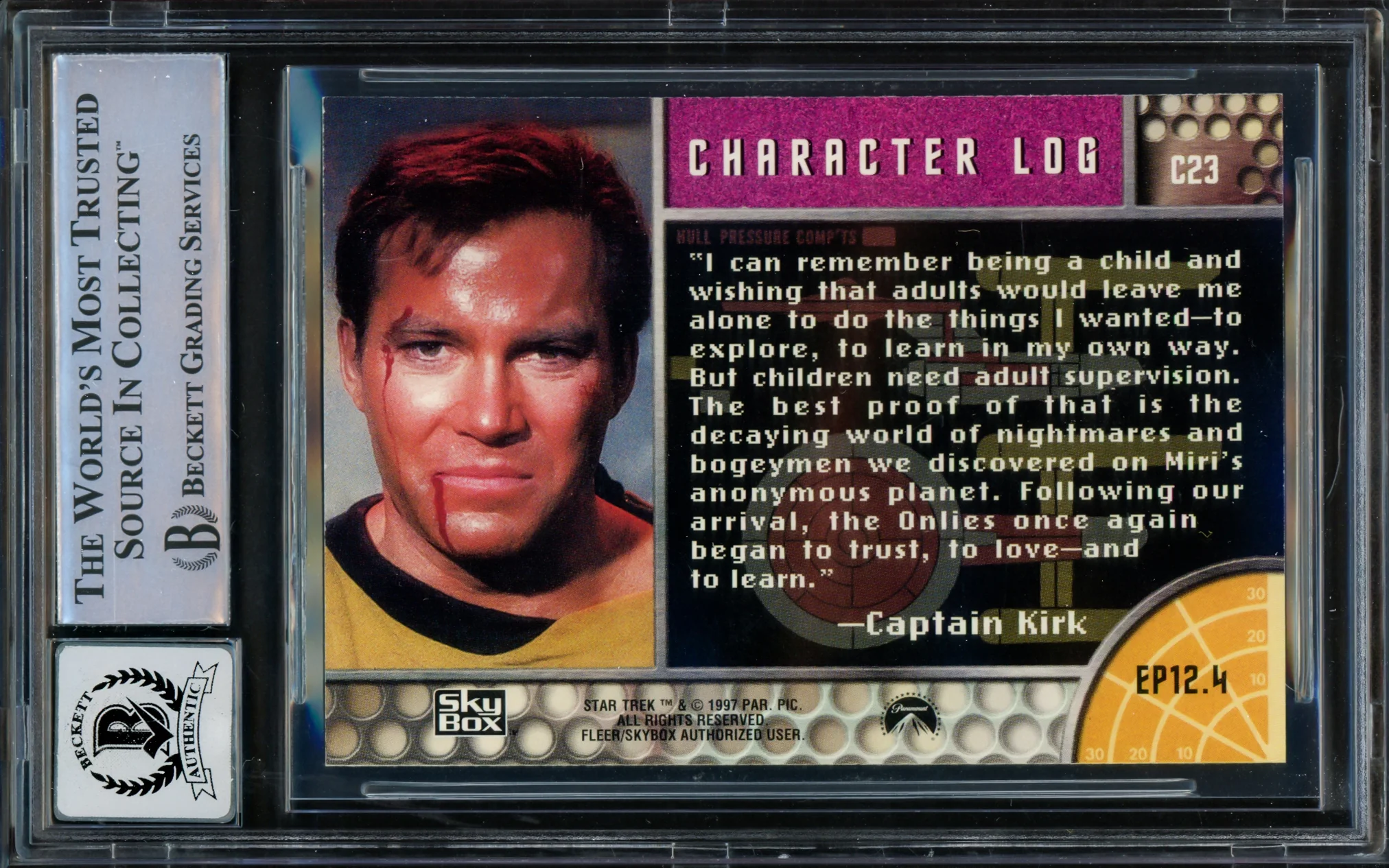 William Shatner Autographed 1997 Fleer Skybox Card #C23 Star Trek Captain Kirk Auto Grade Gem Mint 10 The Original Series Season 1 Beckett BAS #16580641 - Image 2