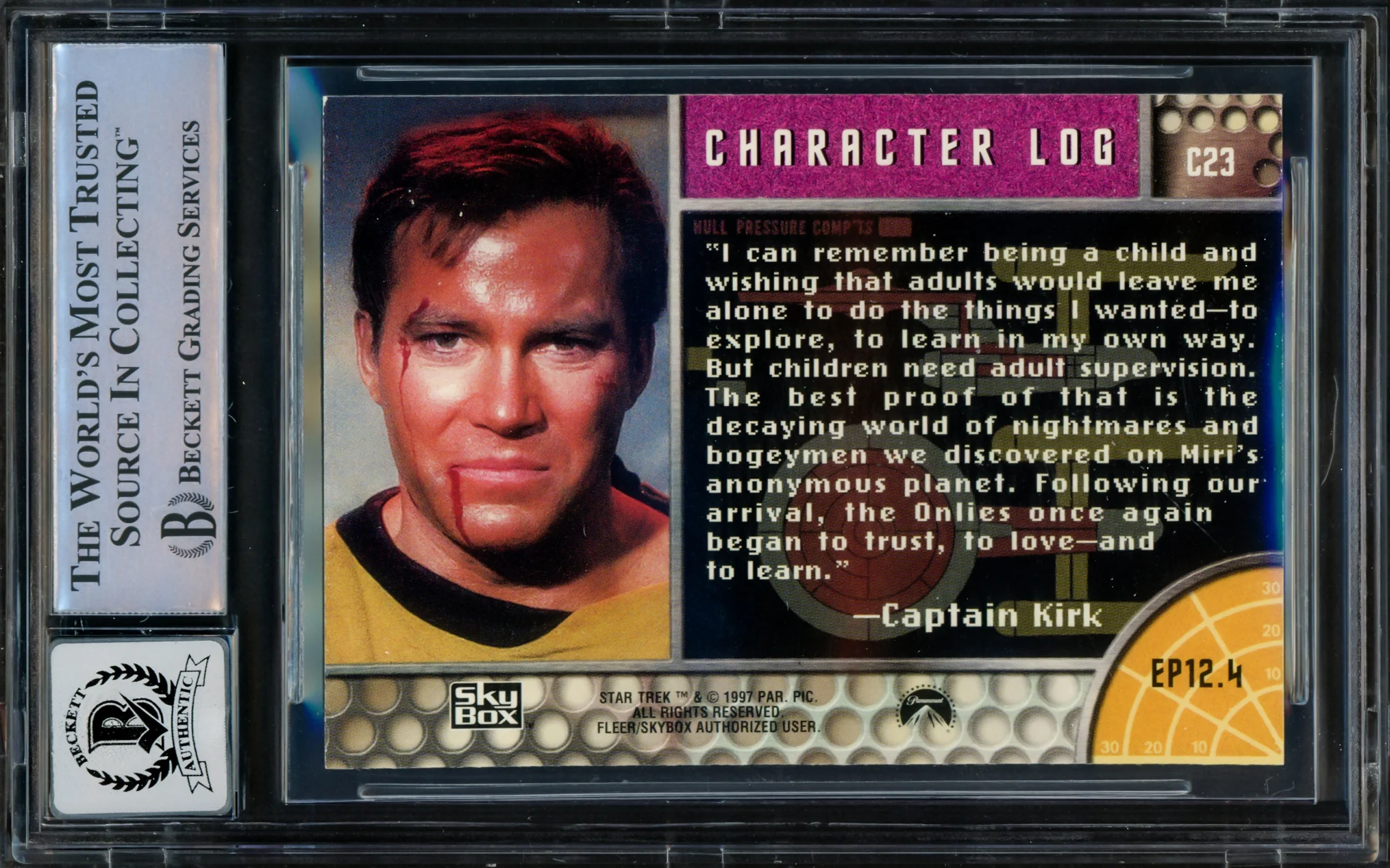 William Shatner Autographed 1997 Fleer Skybox Card #C23 Star Trek Captain Kirk Auto Grade Gem Mint 10 The Original Series Season 1 Beckett BAS #16580643 - Image 2