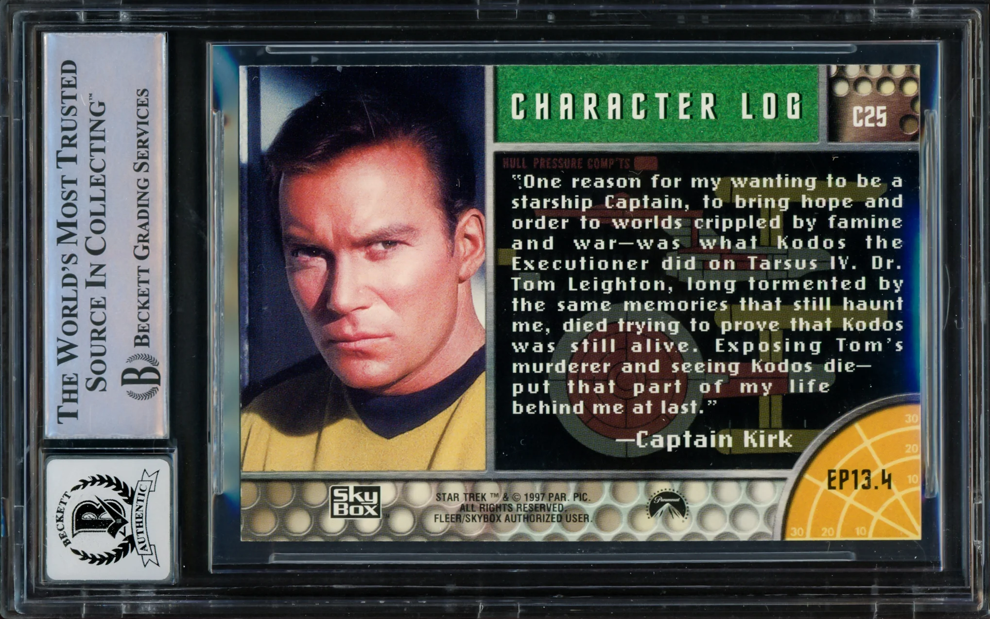 William Shatner Autographed 1997 Fleer Skybox Card #C25 Star Trek Captain Kirk Auto Grade Gem Mint 10 The Original Series Season 1 Beckett BAS #16580648 - Image 2