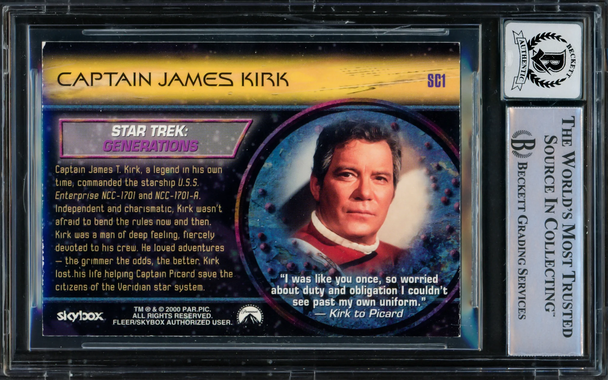 William Shatner Autographed 2000 Fleer Skybox Cinema 2000 Card #SC1 Star Trek Captain Kirk Auto Grade Gem Mint 10 Beckett BAS #16580662 - Image 2