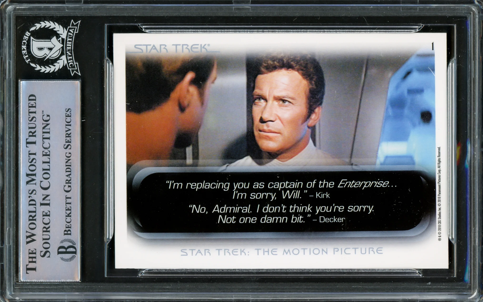 William Shatner Autographed 2010 Rittenhouse Quotable Card #1 Star Trek Captain Kirk Beckett BAS #16581154 - Image 2