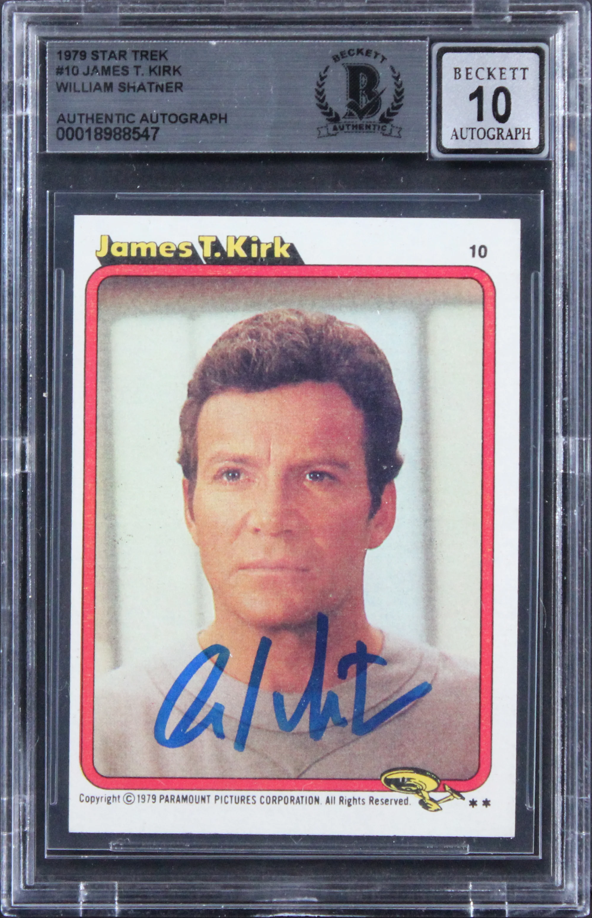 William Shatner Signed 1979 Star Trek #10 James T. Kirk Card Auto 10! BAS Slab - Image 2