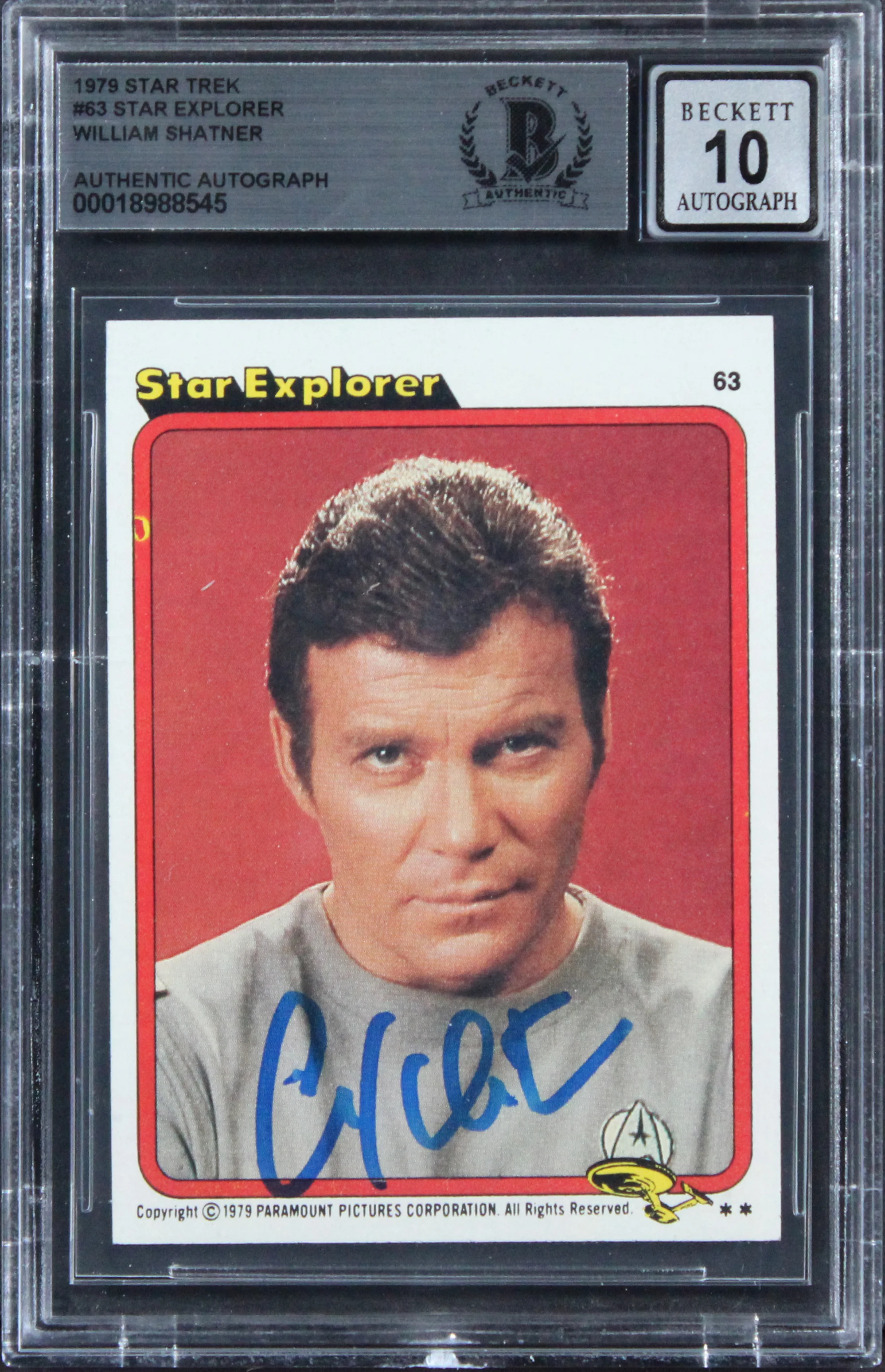 William Shatner Signed 1979 Star Trek #63 Star Explorer Card Auto 10! BAS Slab - Image 2