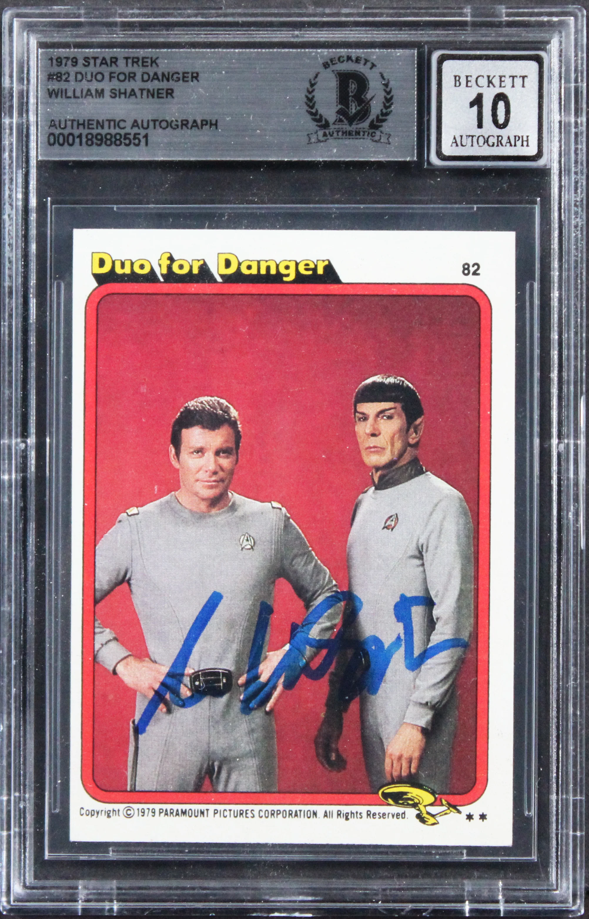 William Shatner Signed 1979 Star Trek #82 Duo For Danger Card Auto 10! BAS Slab - Image 2