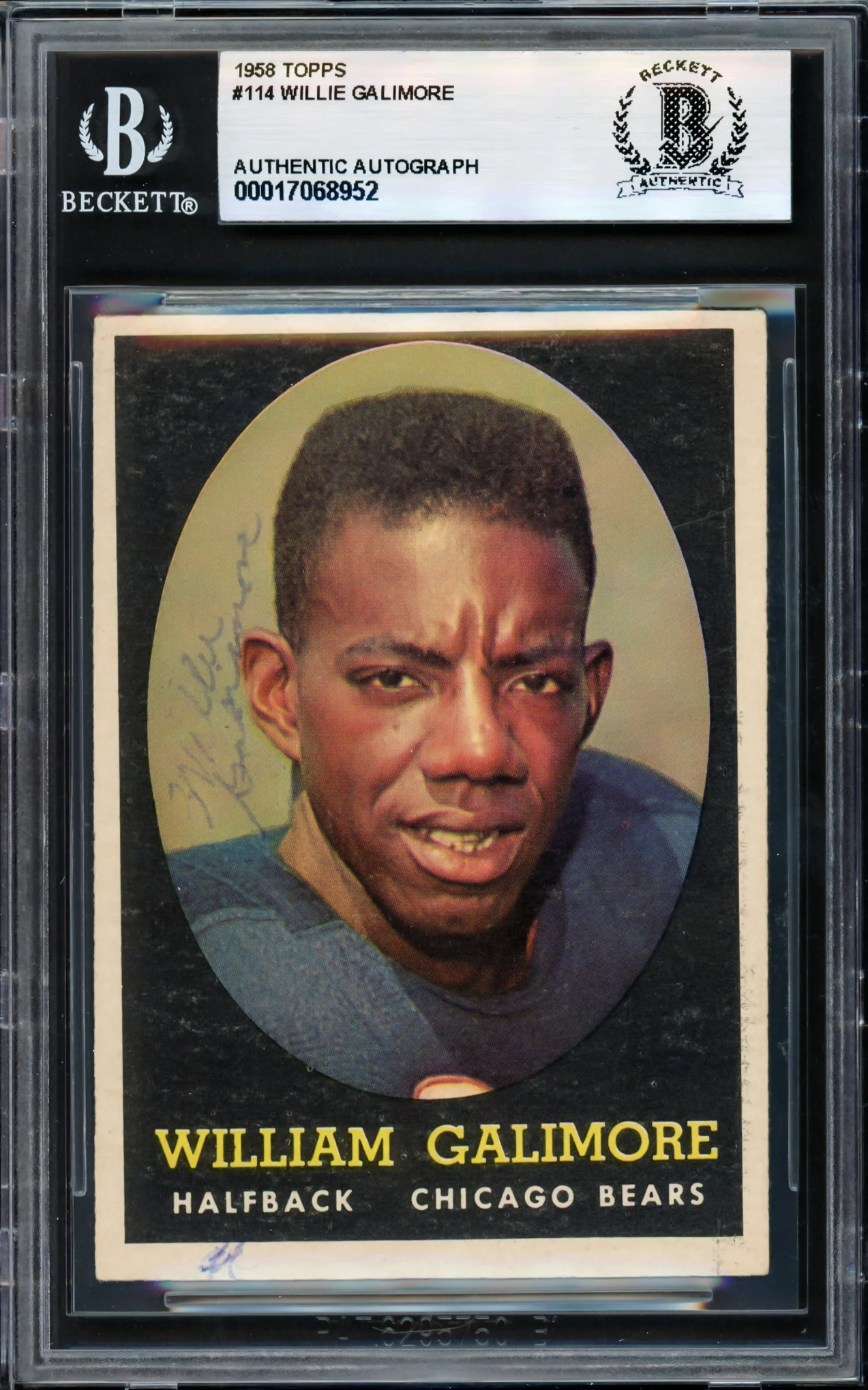 Willie Galimore Autographed 1958 Topps Rookie Card #114 Chicago Bears Beckett BAS #17068952 - Image 3