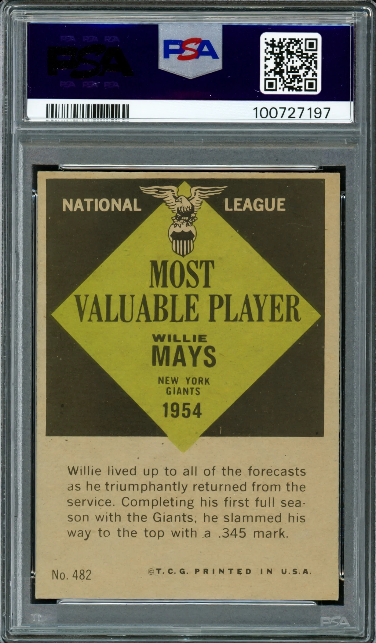 Willie Mays Autographed 1961 Topps Card #482 San Francisco Giants Vintage Signature PSA/DNA #100727197 - Image 2