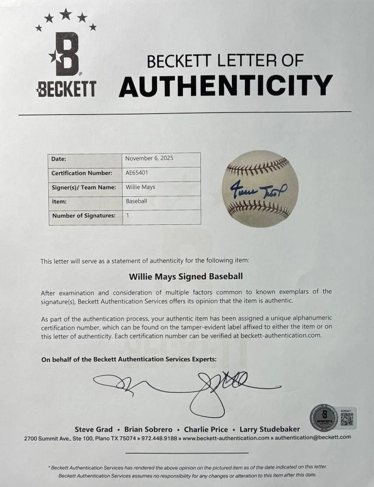 Willie Mays San Francisco Giants Signed Official MLB Baseball BAS AE65401 - Image 3
