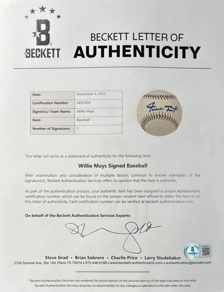 Willie Mays San Francisco Giants Signed Official MLB Baseball BAS AE65404 - Image 3