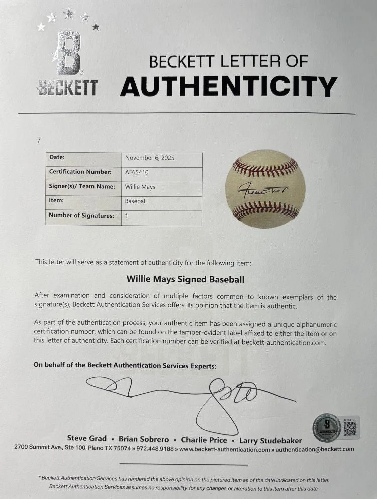 Willie Mays San Francisco Giants Signed Official NL Baseball BAS AE65410 - Image 3