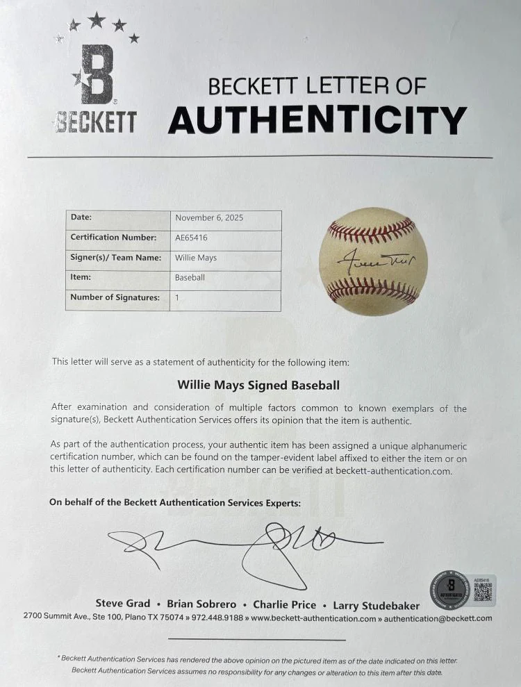 Willie Mays San Francisco Giants Signed Official NL Baseball BAS AE65416 - Image 3