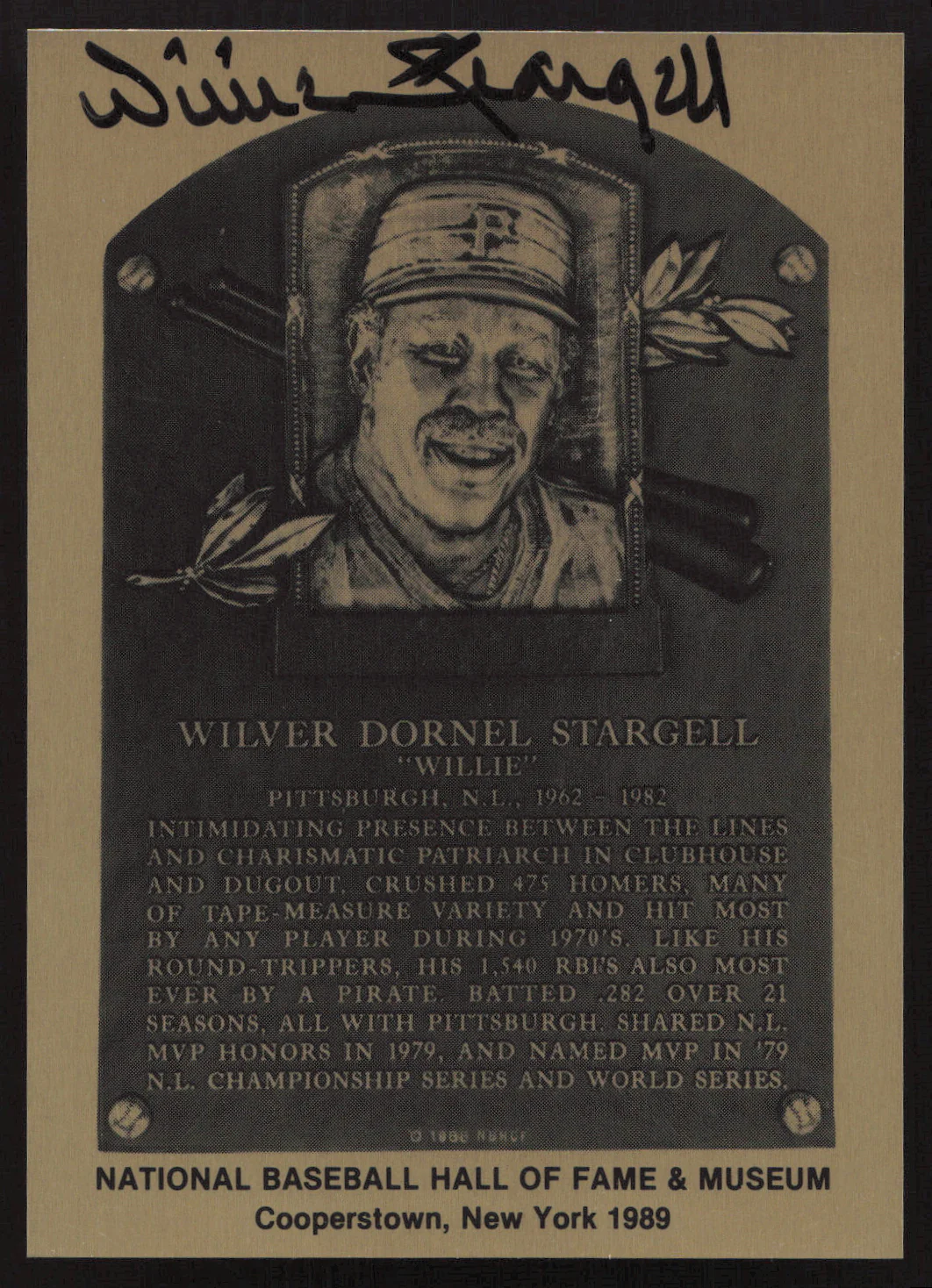 Willie Stargell Autographed 1989 HOF Metallic Plaque Card Pittsburgh Pirates SKU #260127