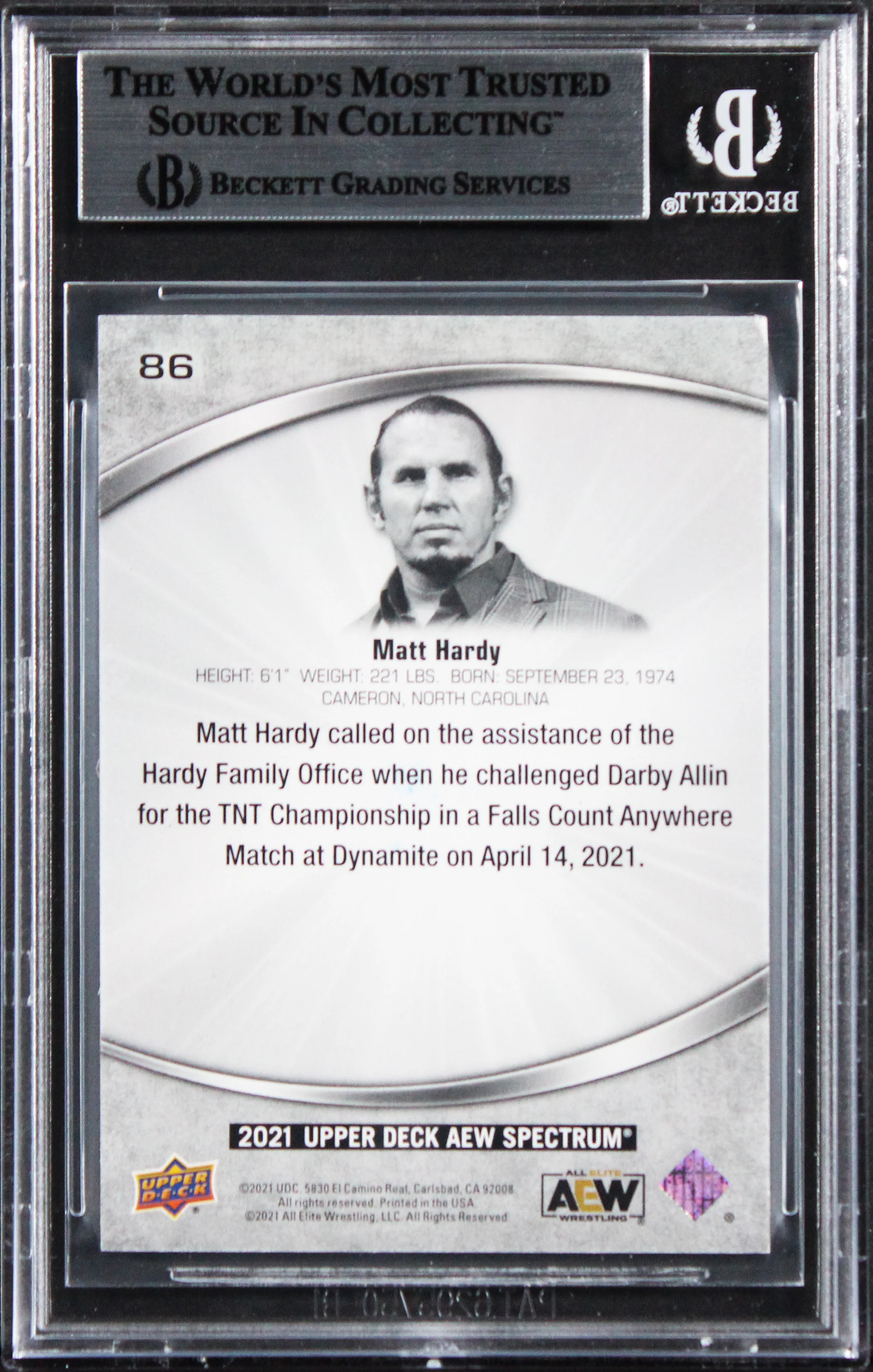 WWE Matt Hardy 2021 Upper Deck AEW Spectrum #86 Card Autographed BAS Slabbed - Image 3