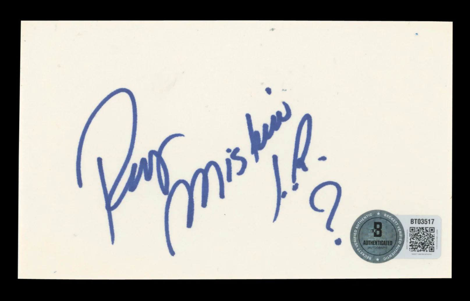 WWE Rey Mysterio Jr. "?" Authentic Signed 3x5 Index Card BAS #BT03517
