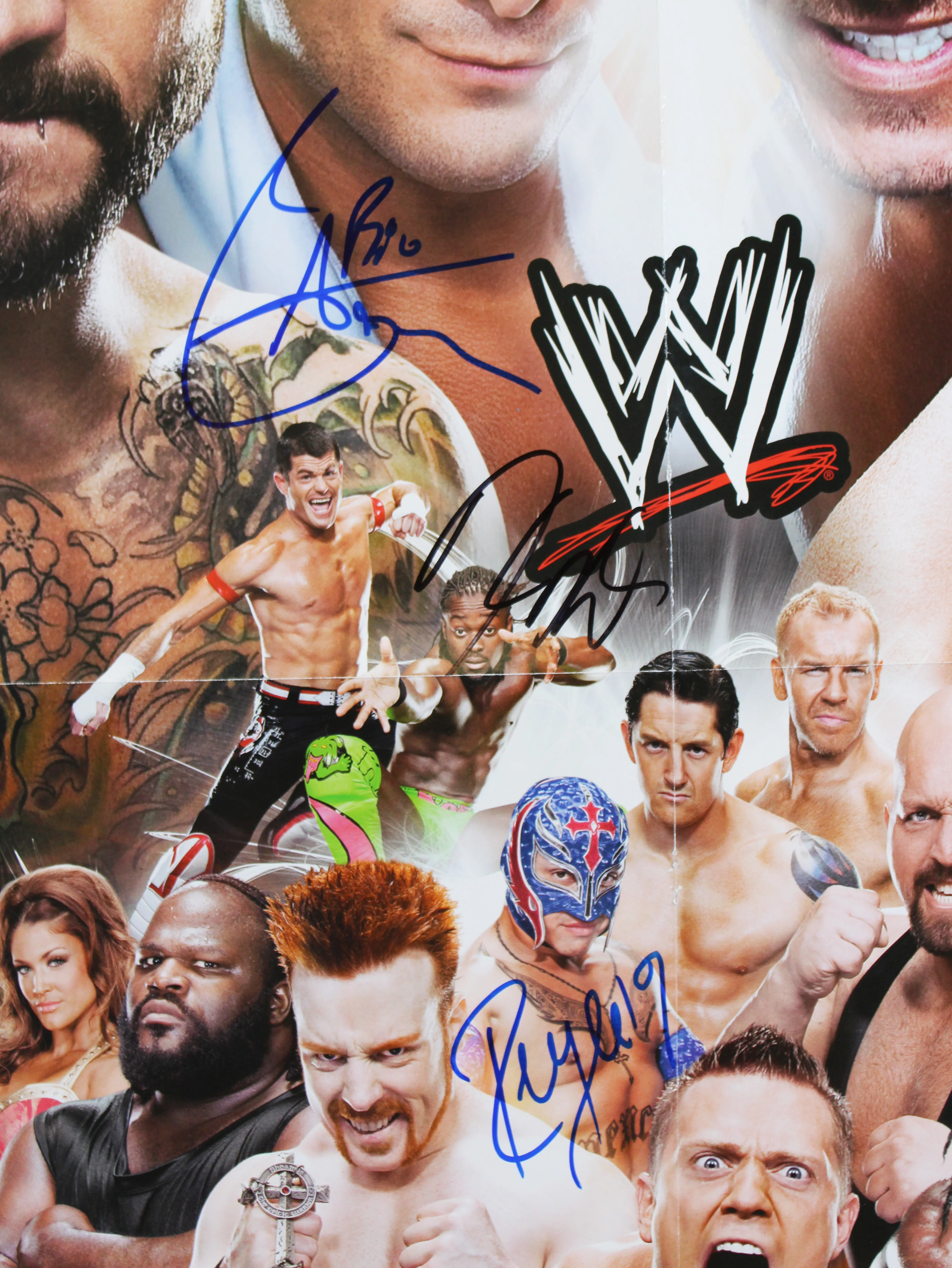 WWE Superstars (5) Mysterio, Miz, Cara, +2 Signed 17x25 Poster BAS #AE13980 - Image 3