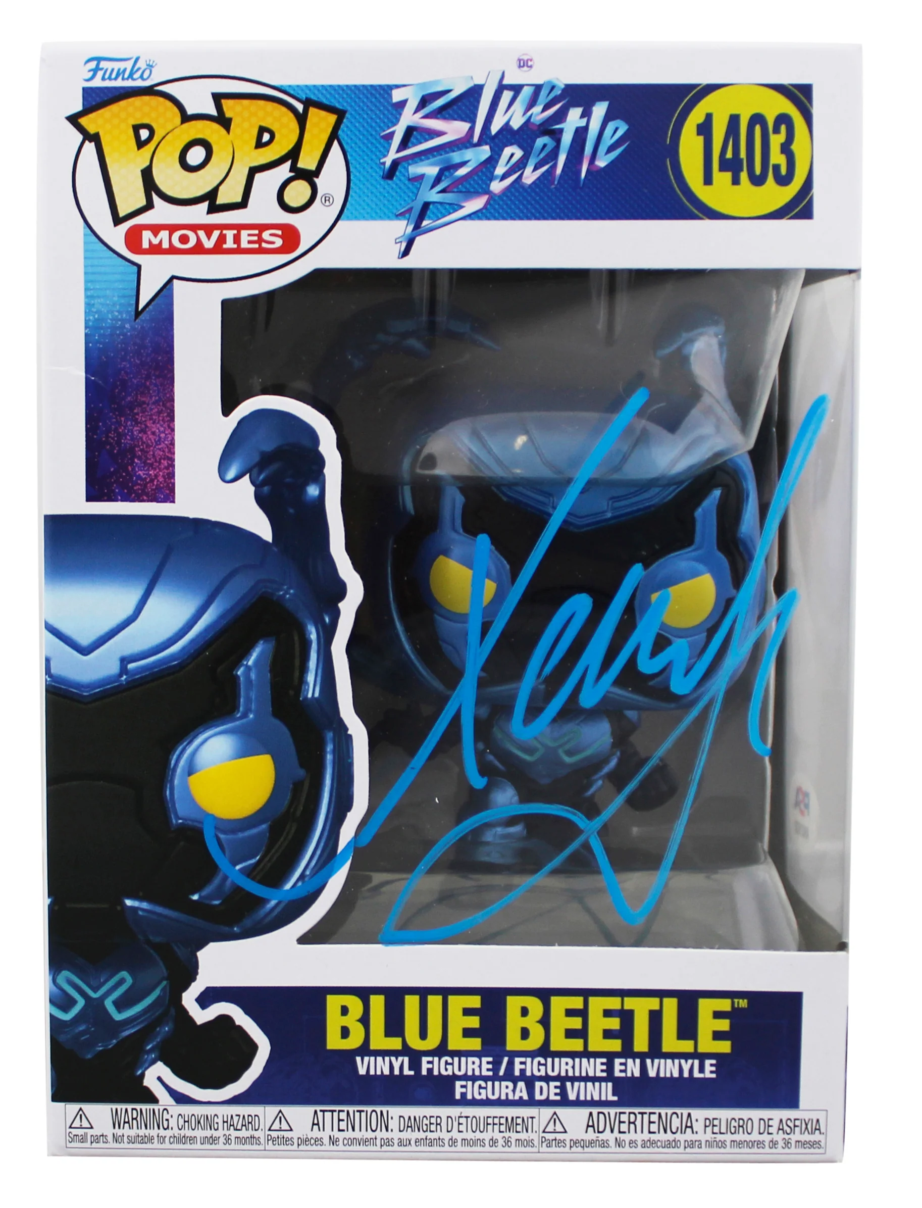Xolo Mariduena Signed Blue Beetle #1403 Funko Pop Vinyl Figure PSA/DNA #BN36431 - Image 2