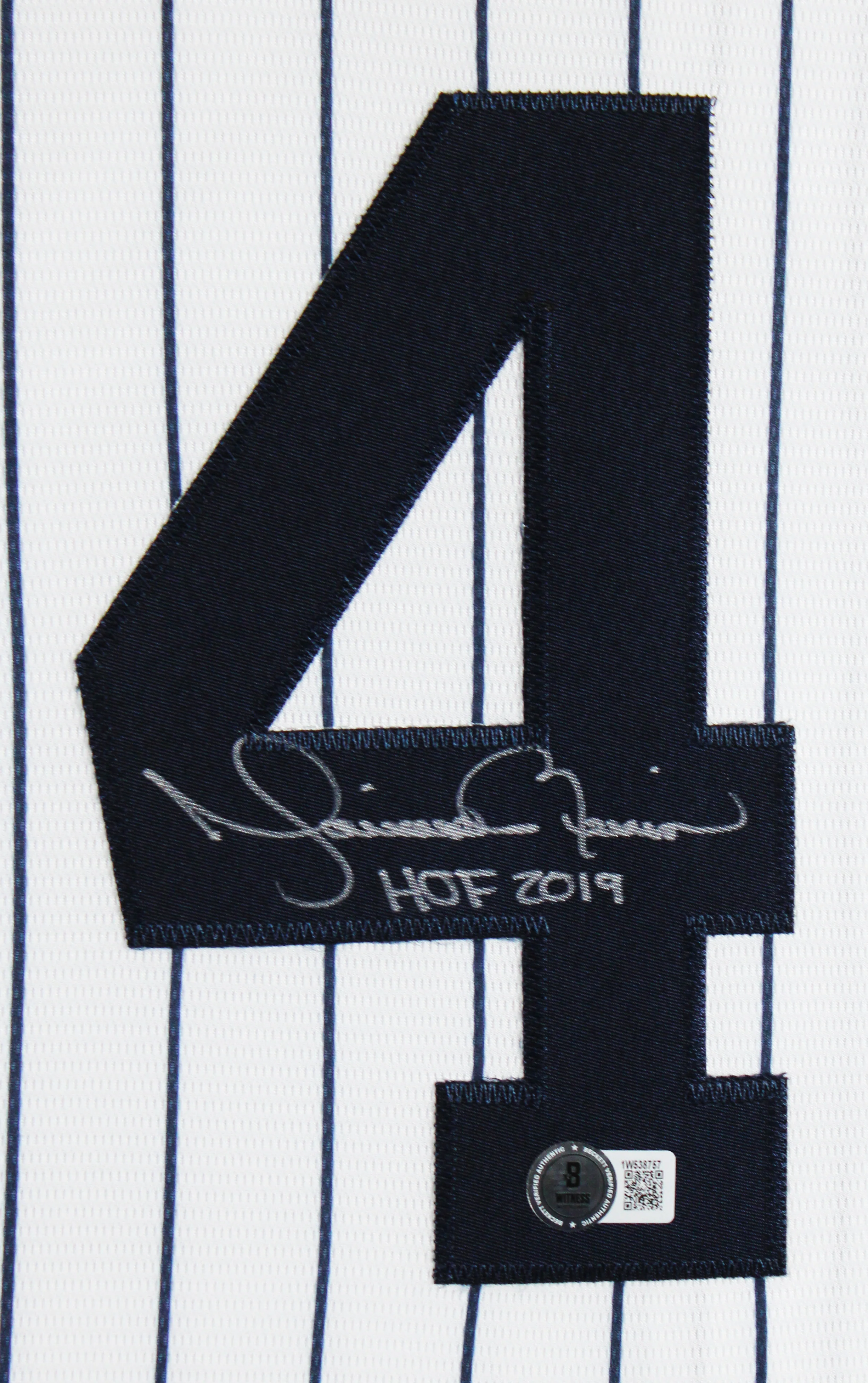 Yankees Mariano Rivera "HOF" Signed White Pinstripe Majestic Framed Jersey BAS W - Image 3