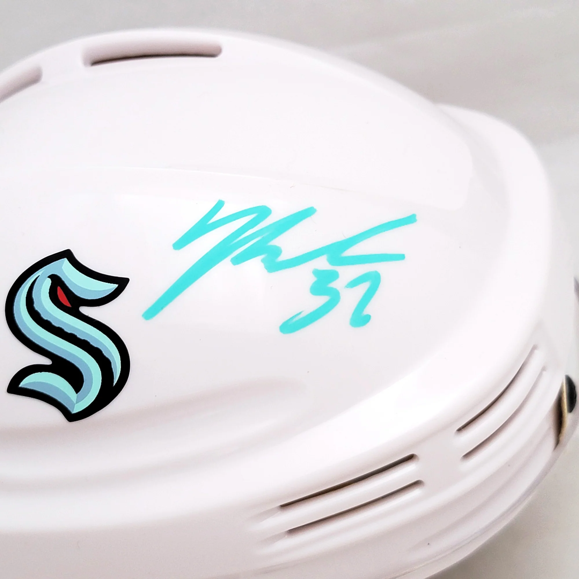 Yanni Gourde Autographed Seattle Kraken White Mini Helmet Fanatics Holo Stock #211607 - Image 2